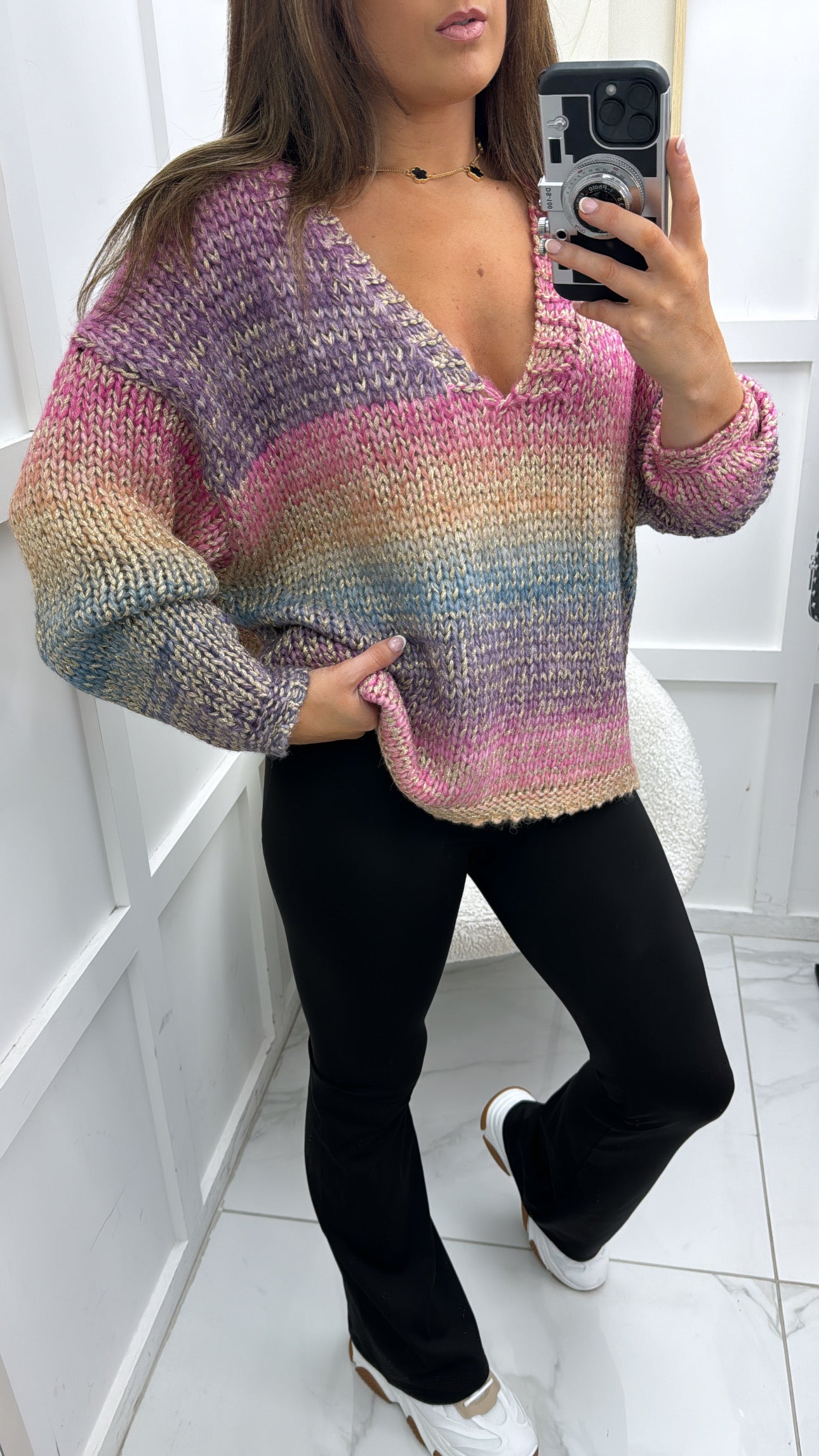 ALISON multi colour chunky knit v-neck jumper