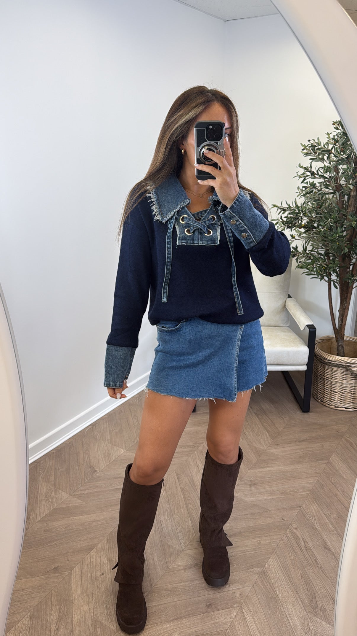 MELANIE navy and denim contrast jumper