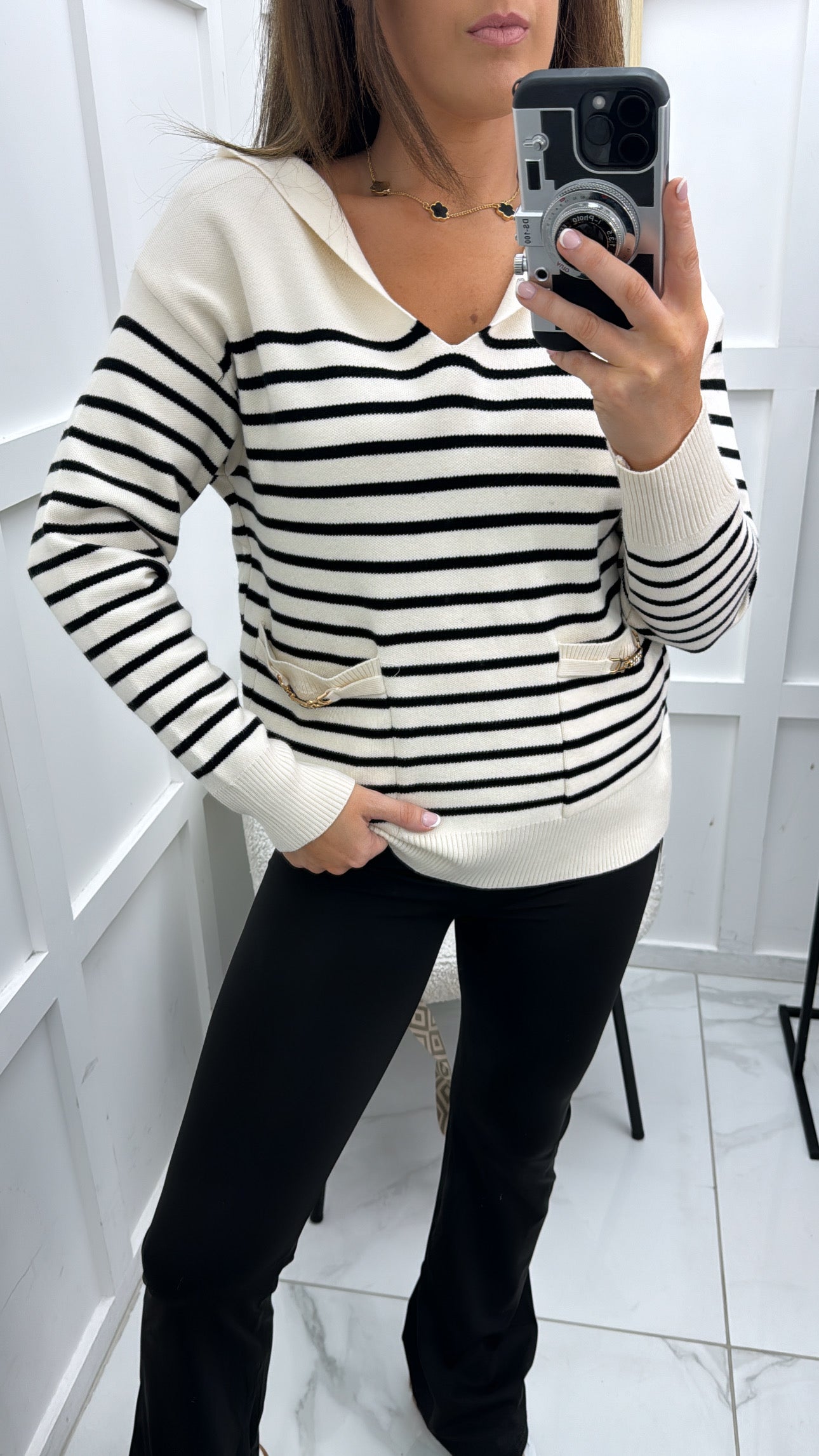 OLIVIA cream with black stripes fine knit hoody