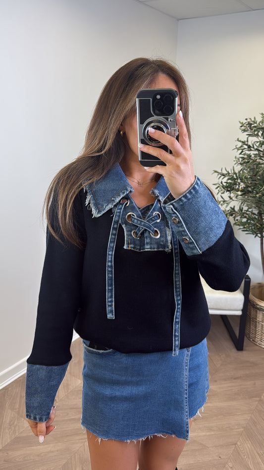 MELANIE black and denim contrast jumper