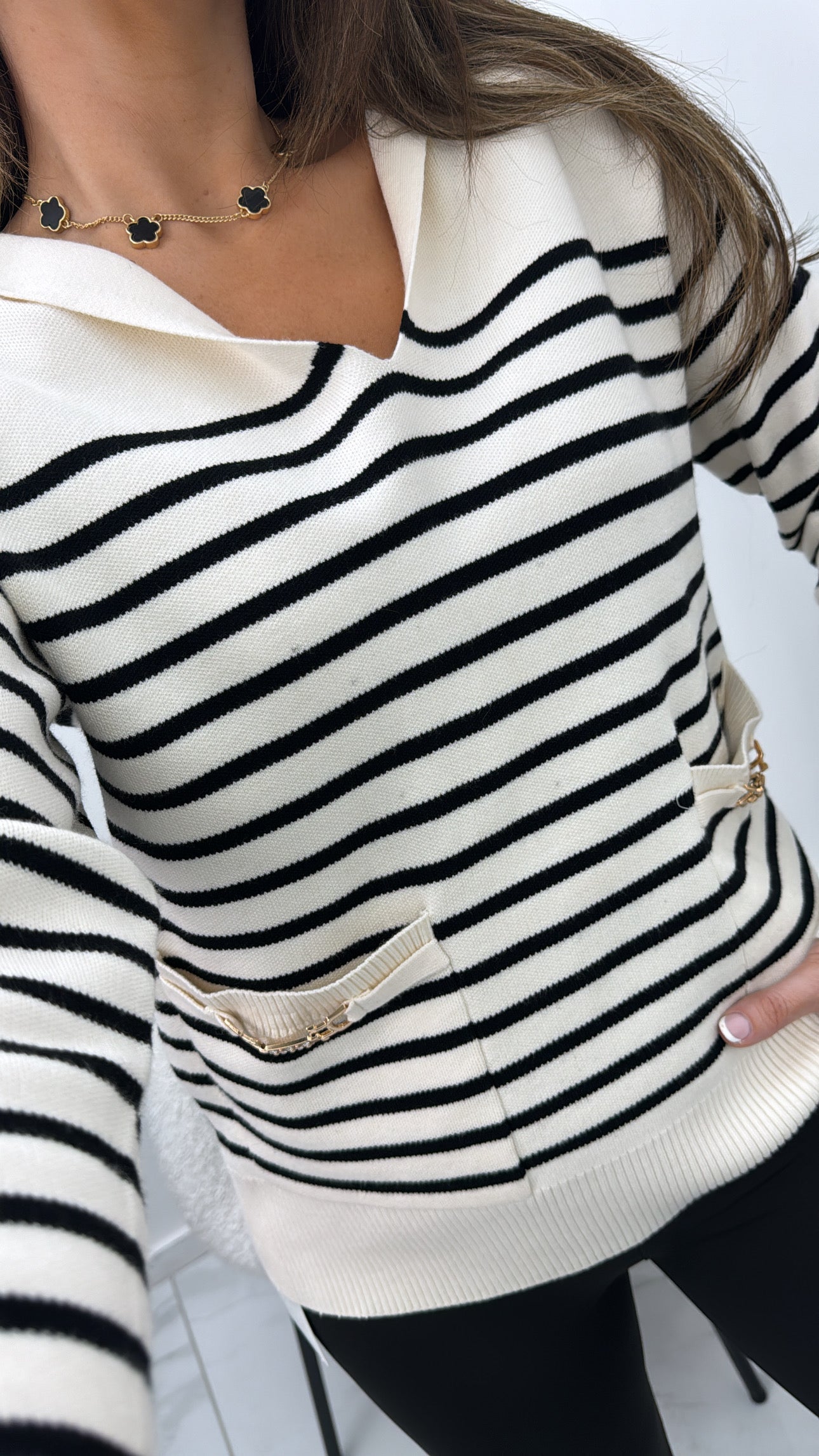 OLIVIA cream with black stripes fine knit hoody