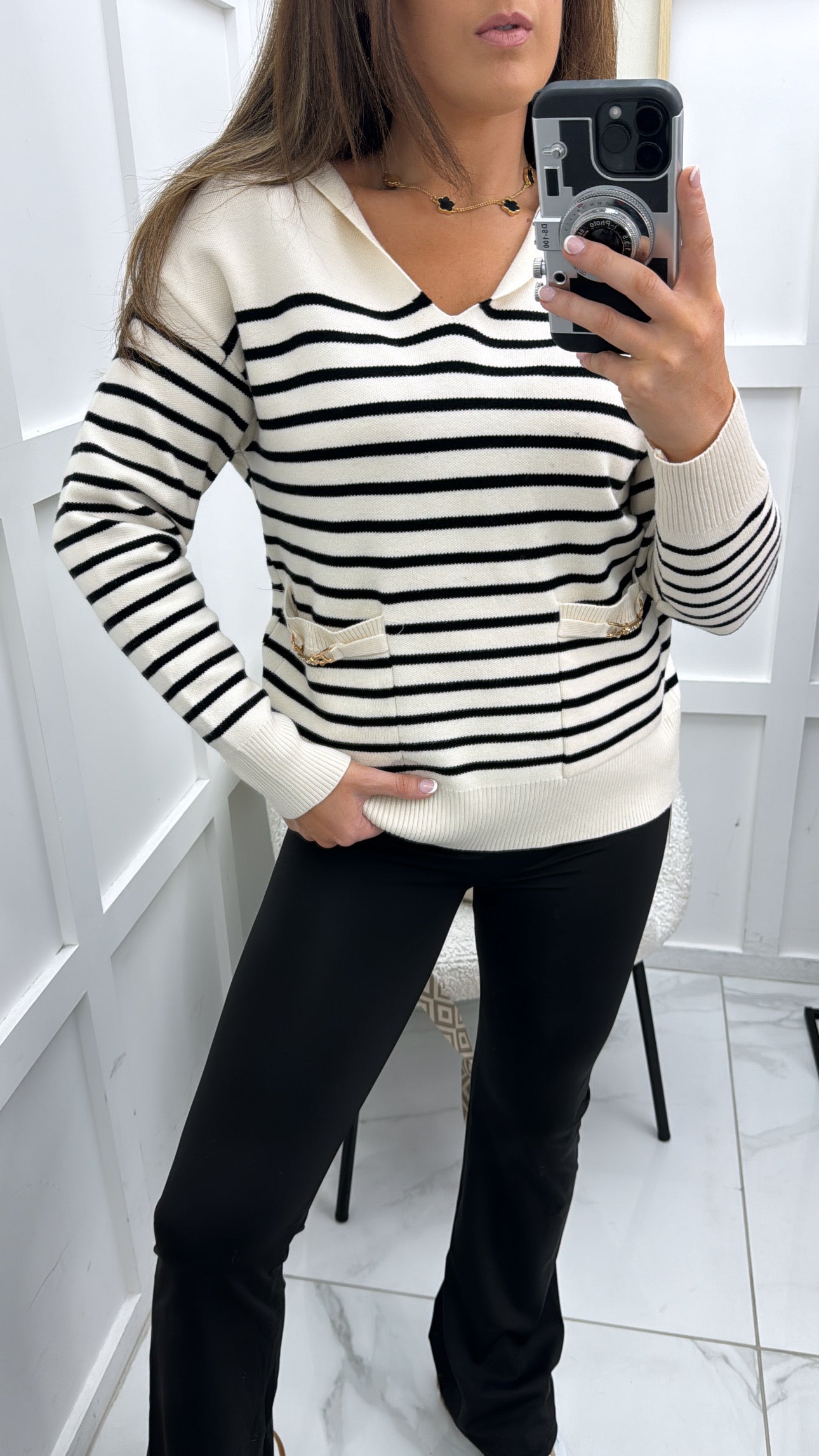 OLIVIA cream with black stripes fine knit hoody