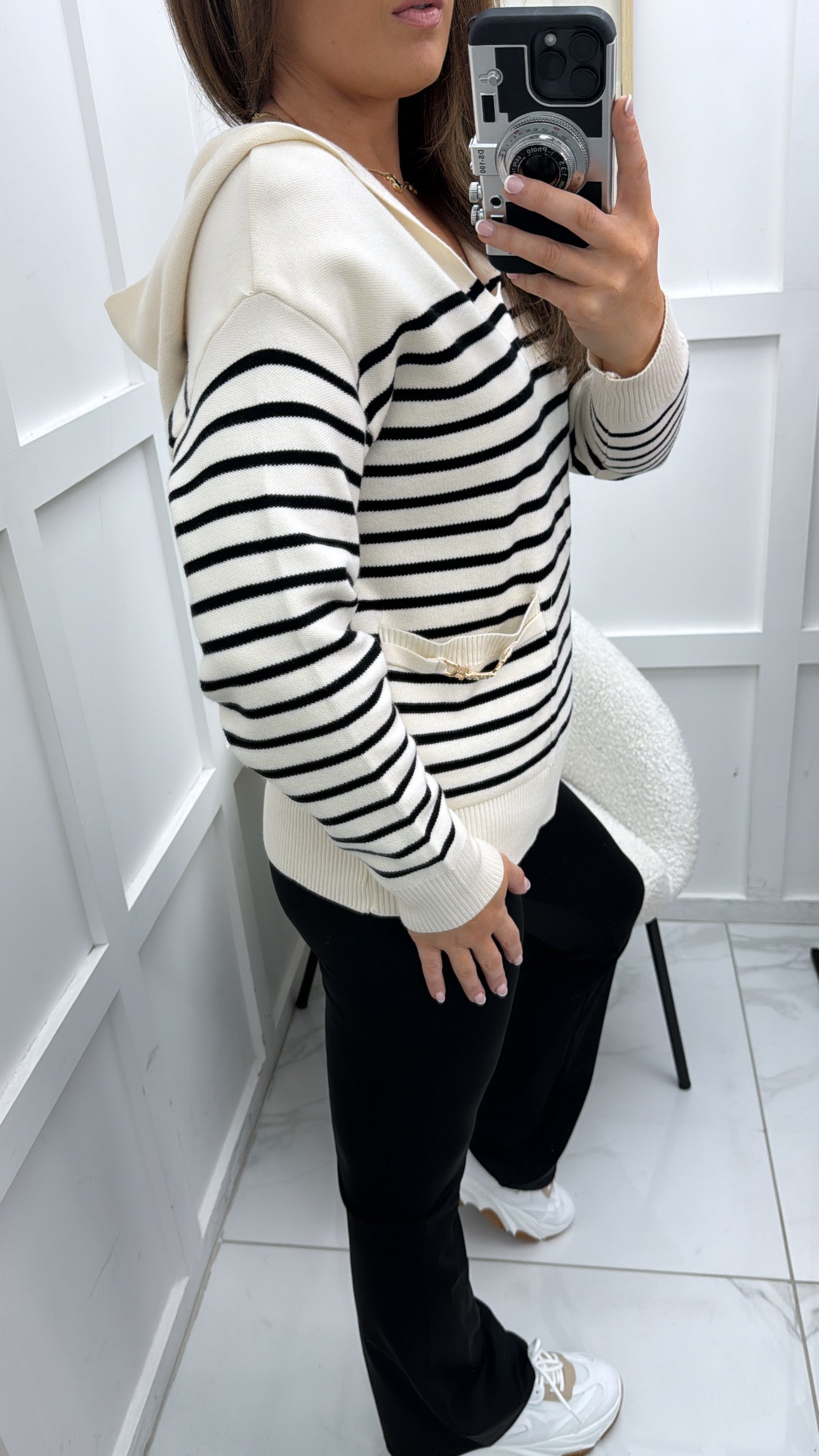 OLIVIA cream with black stripes fine knit hoody