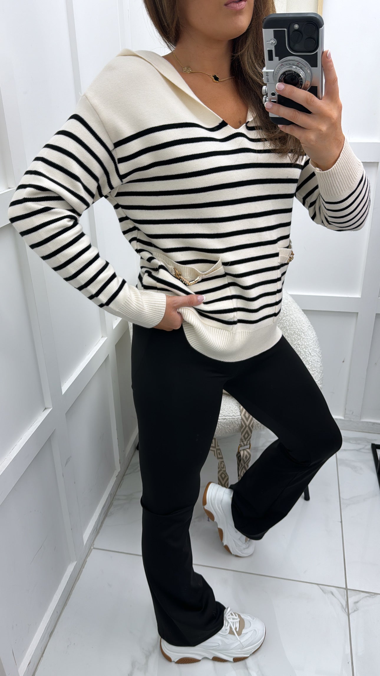 OLIVIA cream with black stripes fine knit hoody