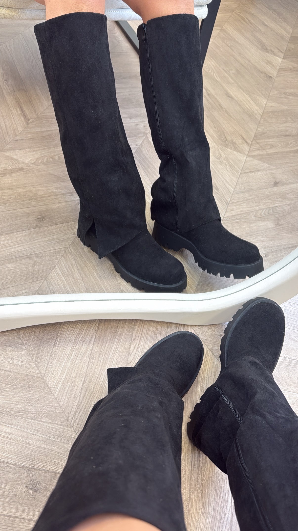 ALBA black faux suede fold down boots
