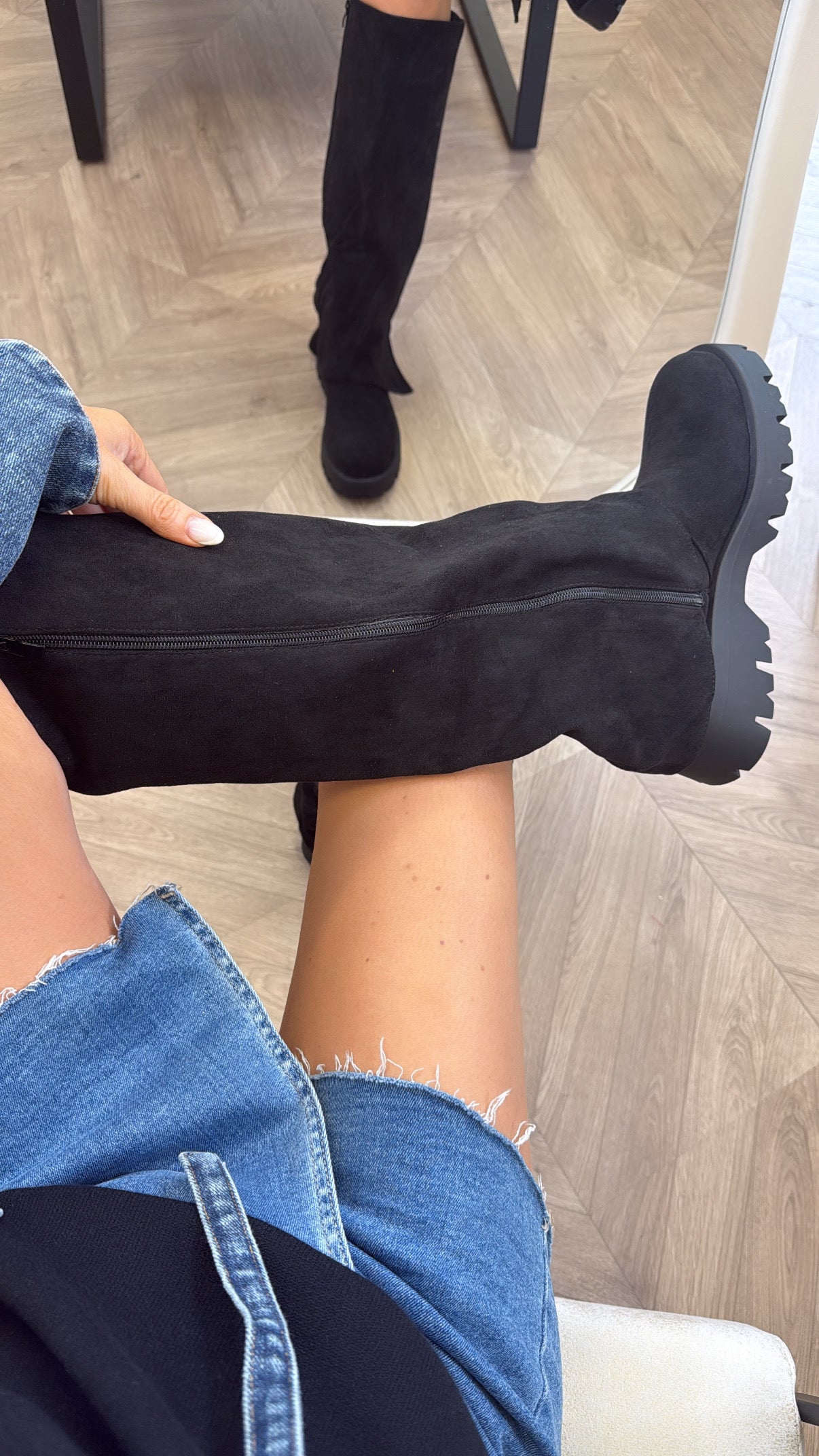 ALBA black faux suede fold down boots