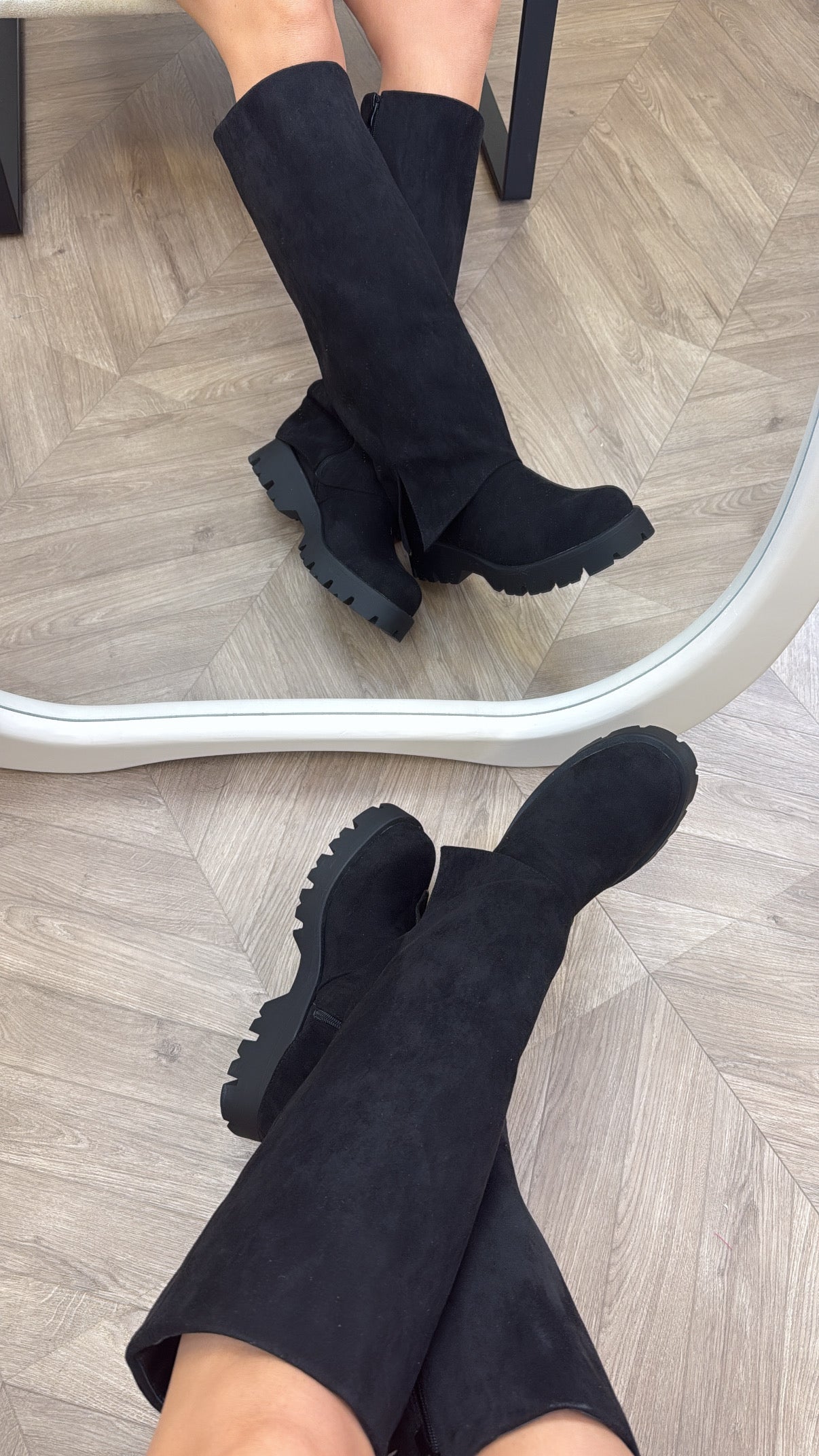 ALBA black faux suede fold down boots