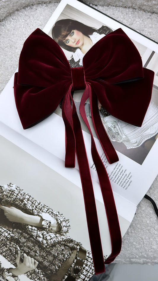 HALLIE red velvet hair bow