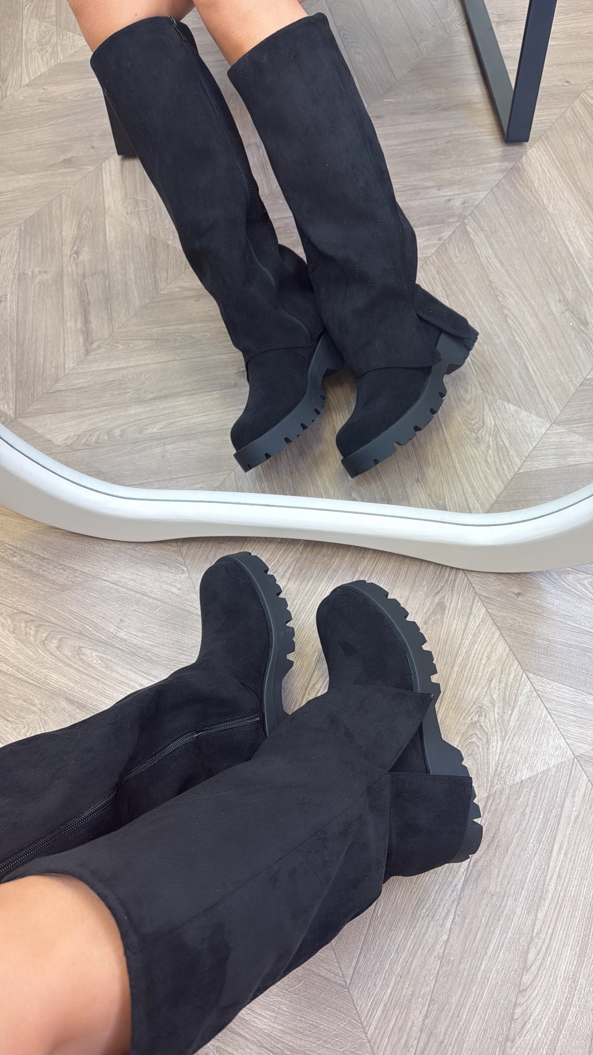 ALBA black faux suede fold down boots