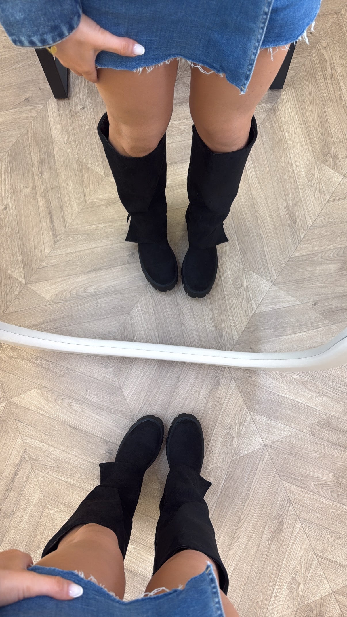 ALBA black faux suede fold down boots