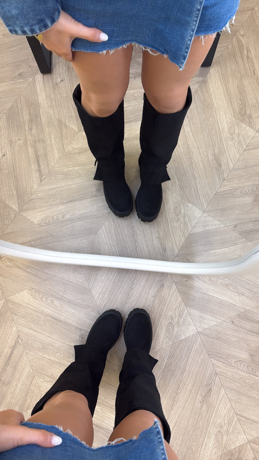 ALBA black faux suede fold down boots