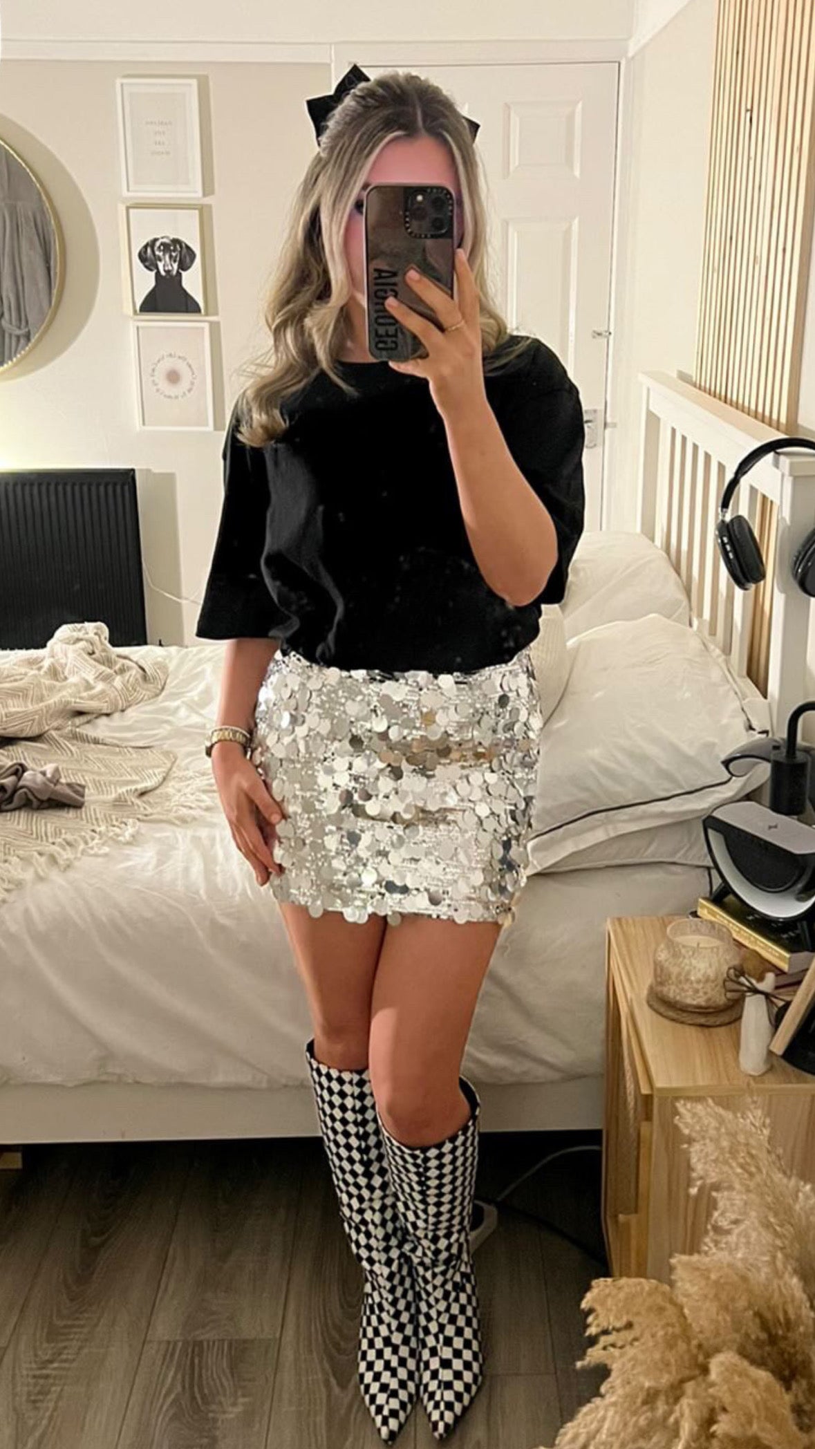 CARMELLA Silver Disc Sequin Mini Skirt