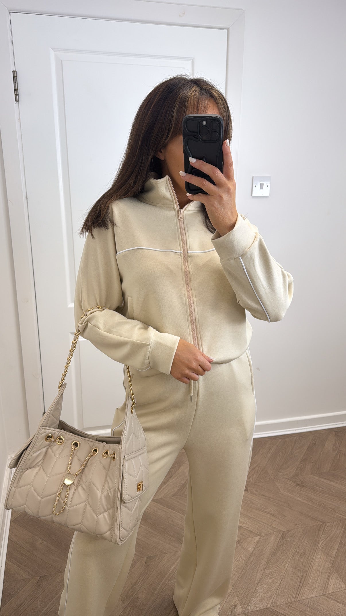 BOBBI beige zip up lounge set