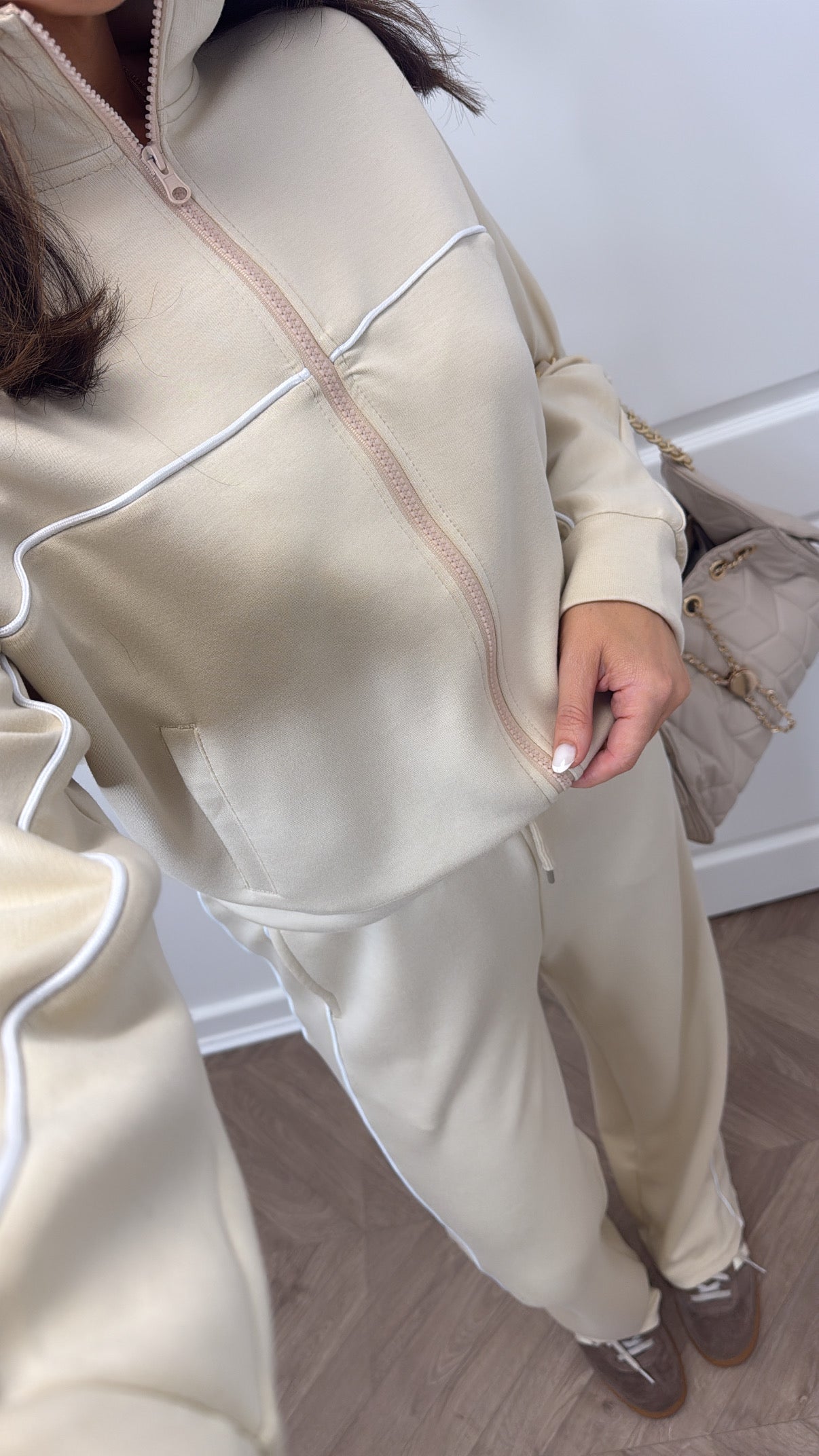 BOBBI beige zip up lounge set