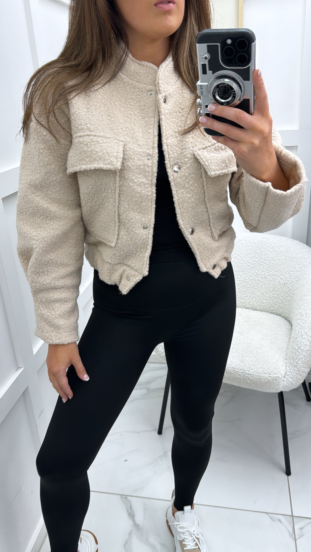 EBONIE beige teddy cropped jacket