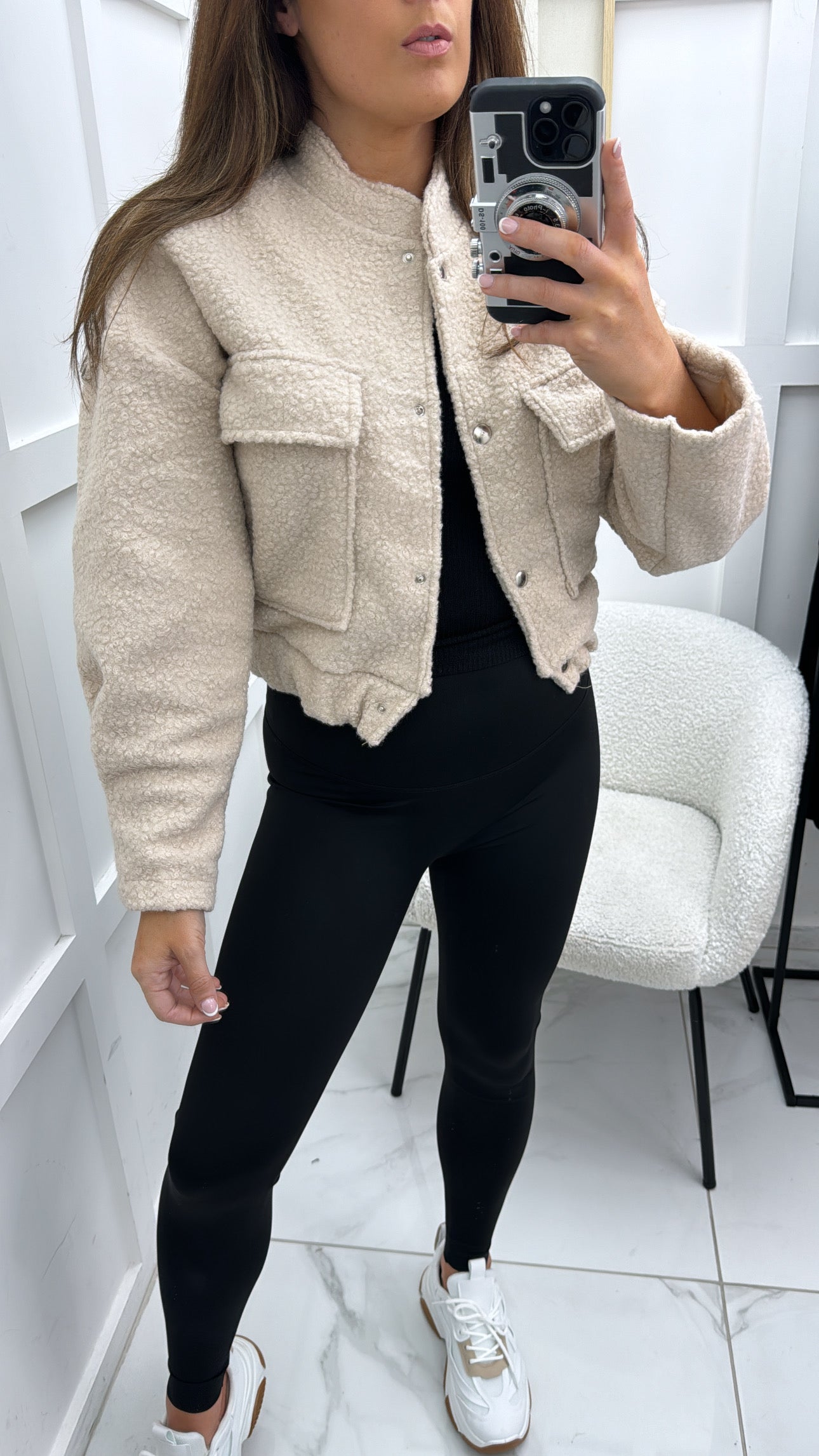 EBONIE beige teddy cropped jacket