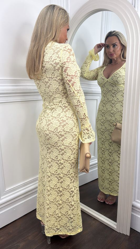 LUCINDA lemon lace maxi dress