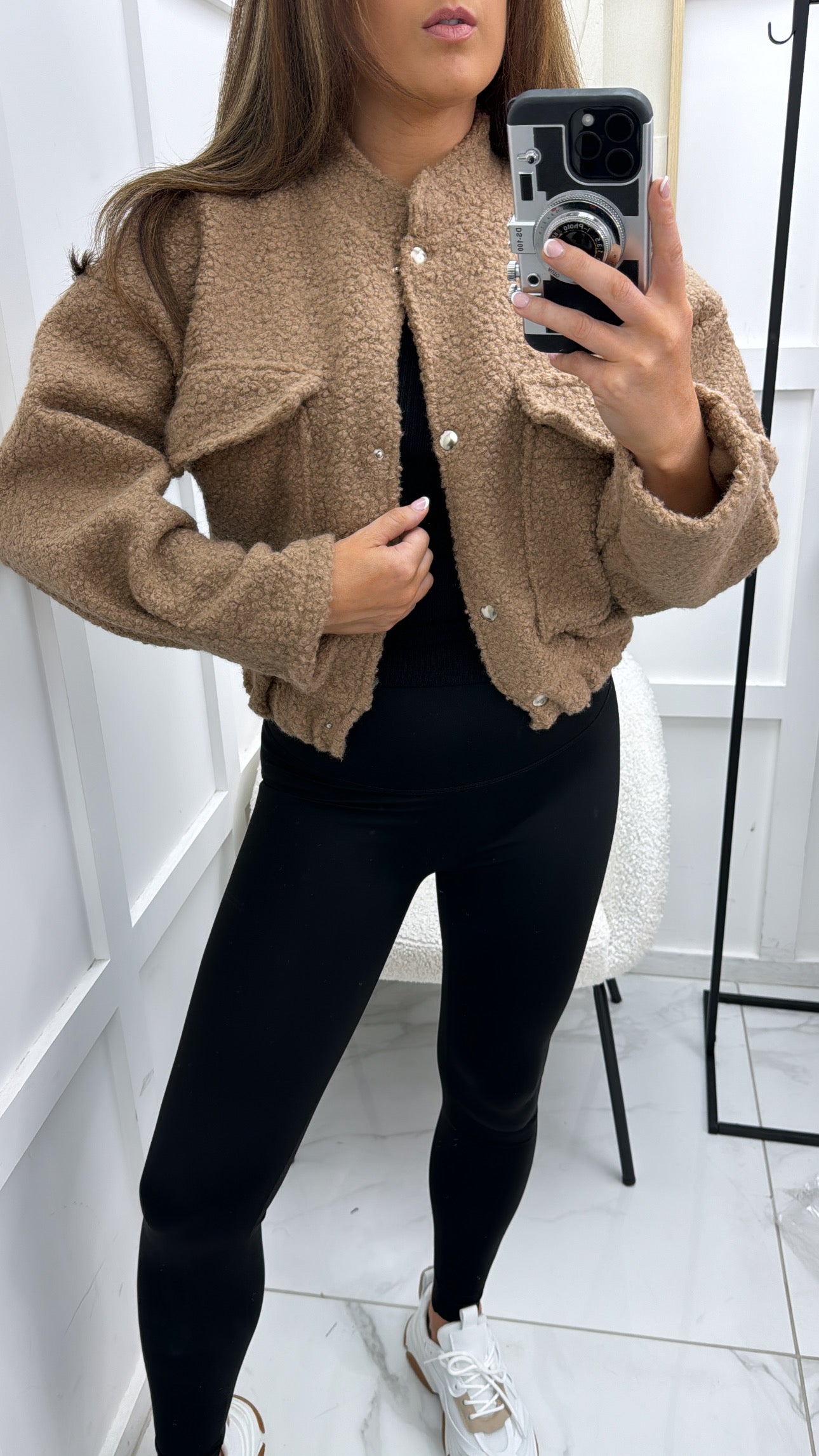 EBONIE taupe teddy cropped jacket