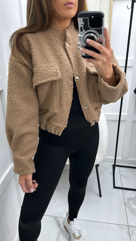 EBONIE taupe teddy cropped jacket