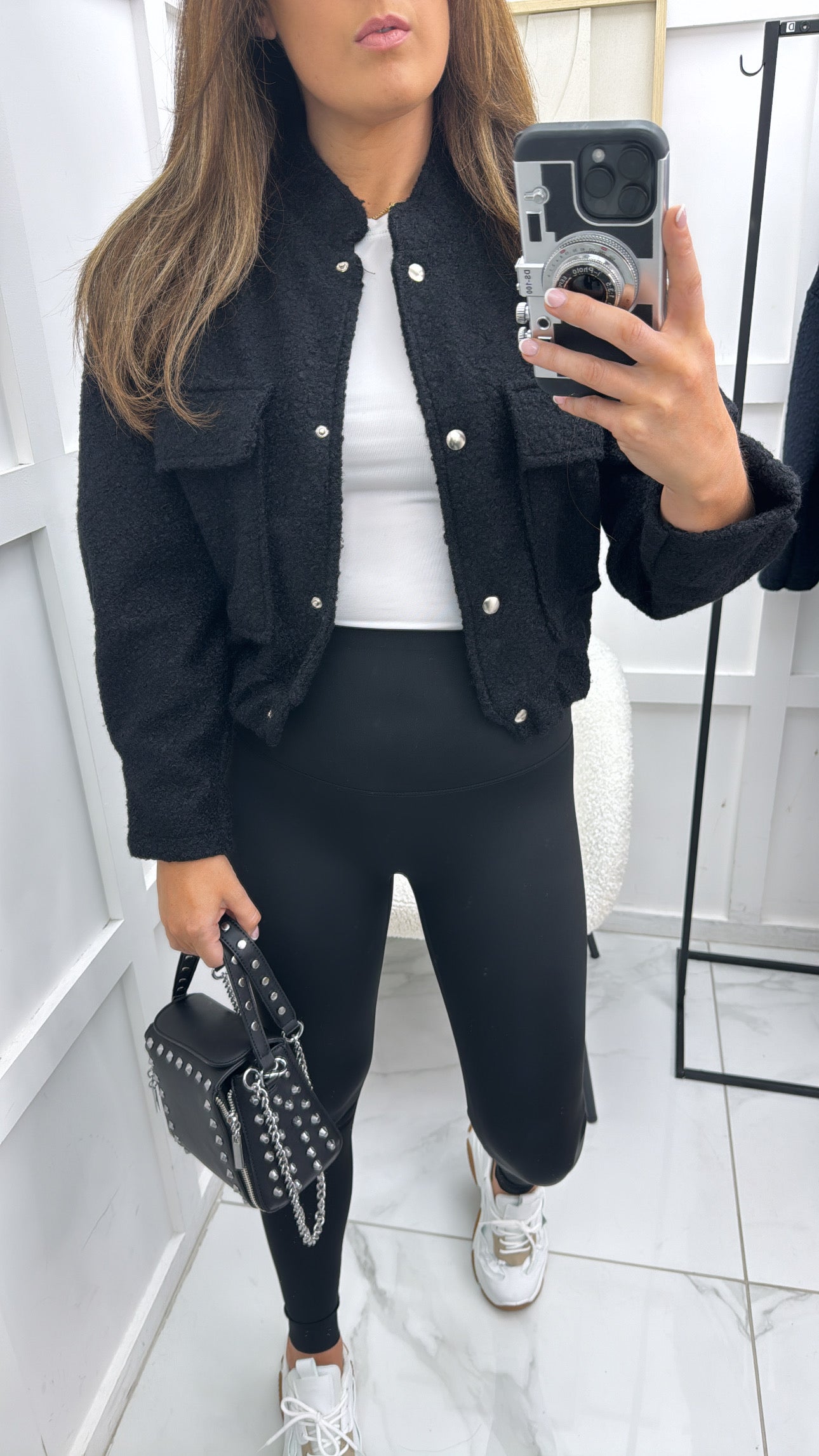 EBONIE black teddy cropped jacket