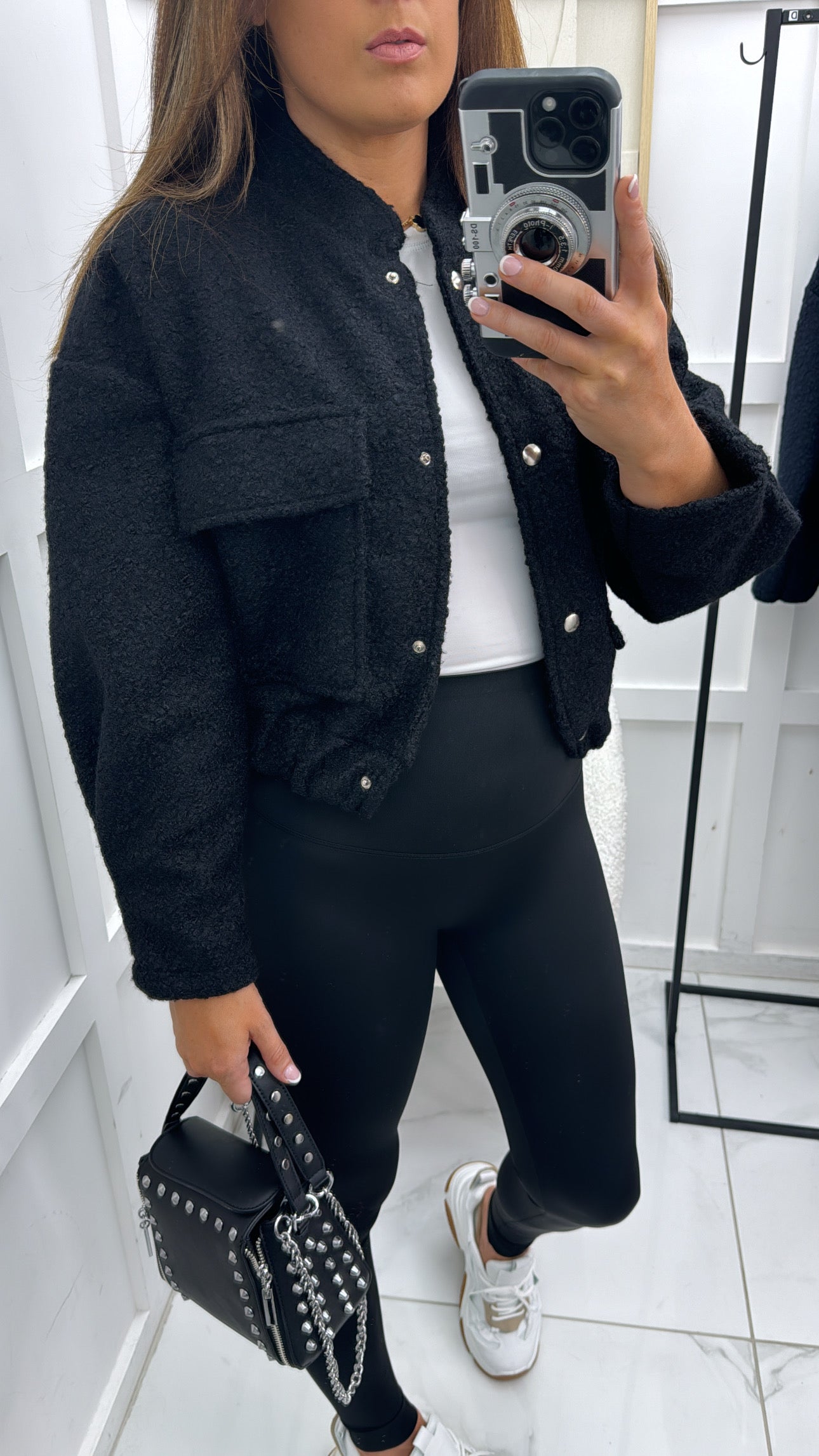 EBONIE black teddy cropped jacket