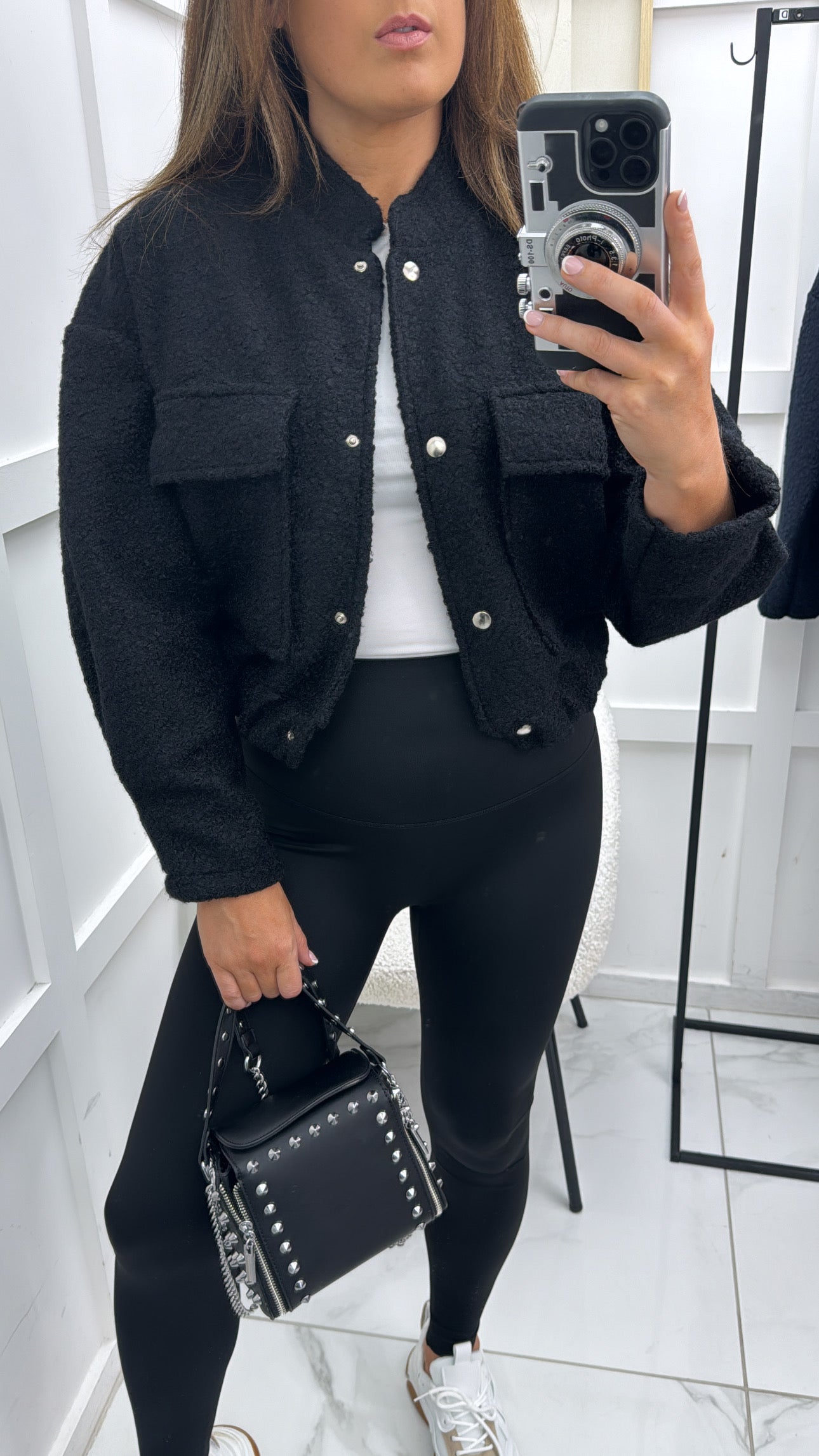 EBONIE black teddy cropped jacket