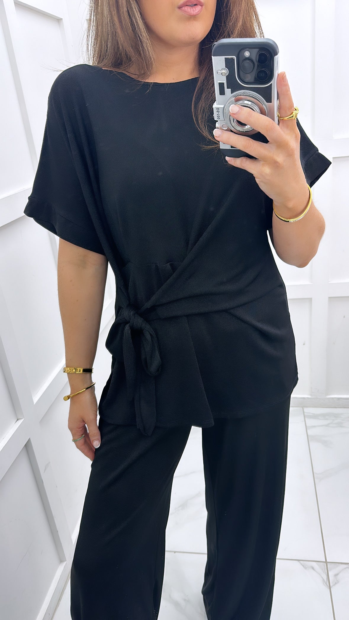 AMERIA black tie top and trousers co-ord set