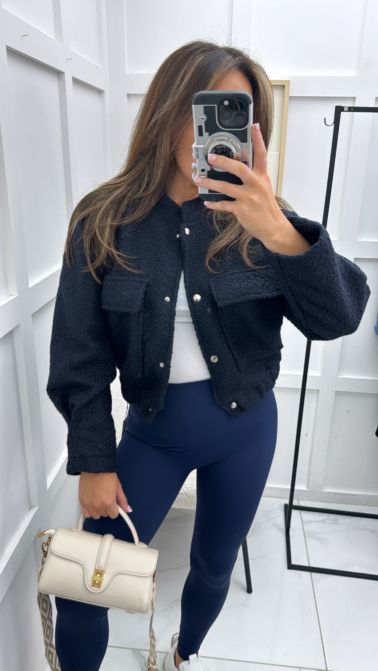 EBONIE navy teddy cropped jacket