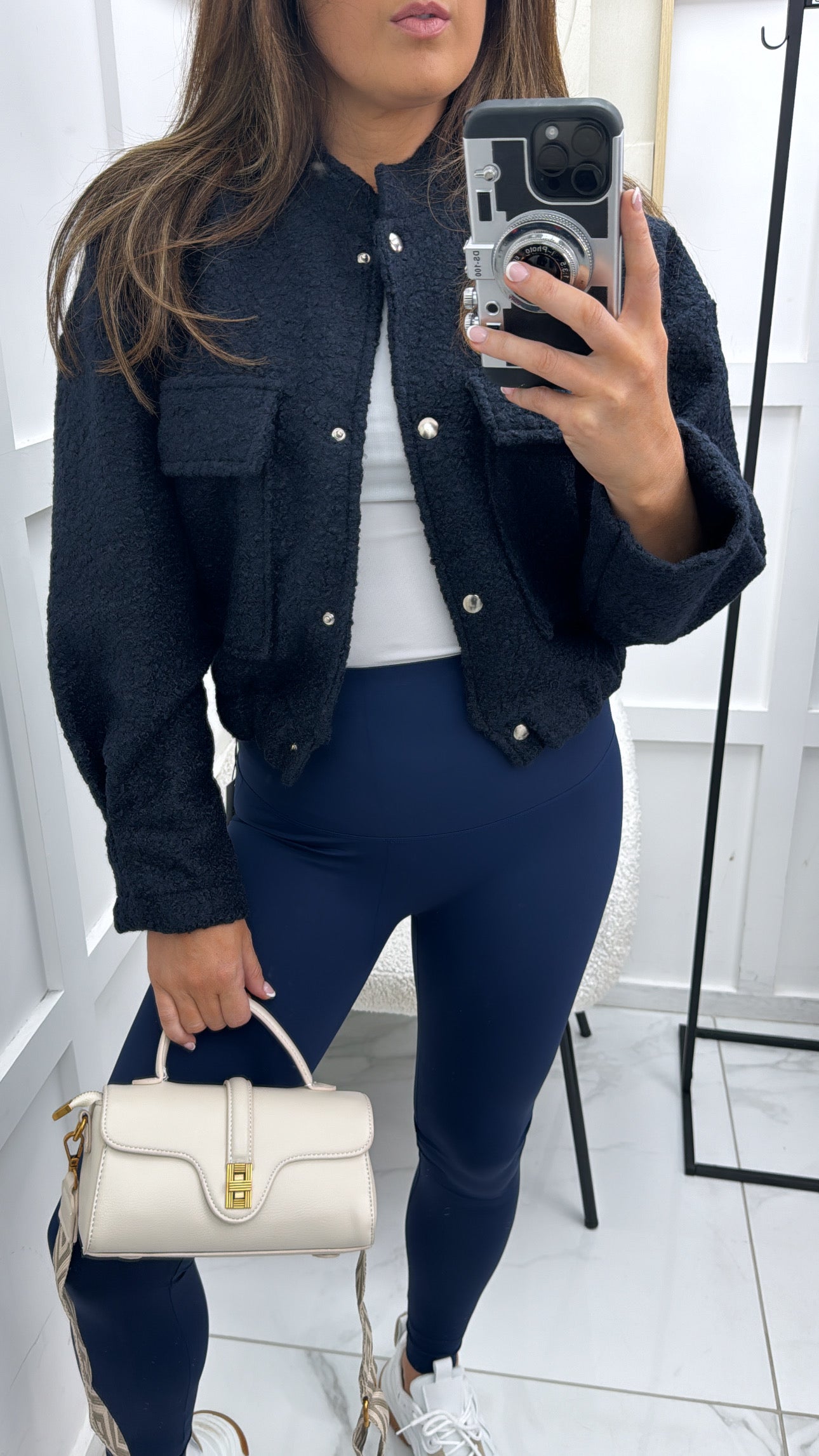 EBONIE navy teddy cropped jacket