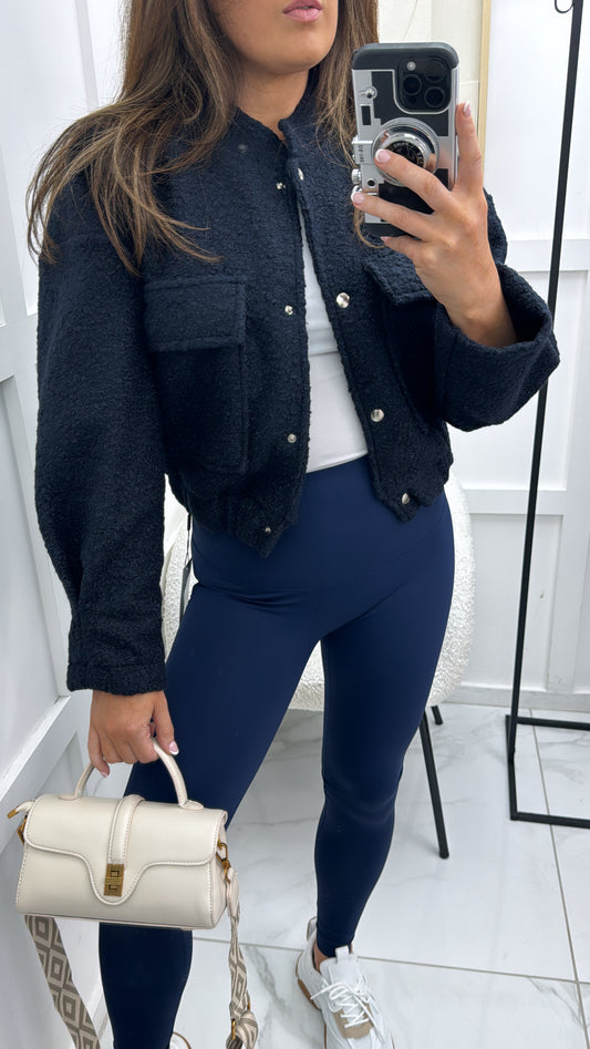 EBONIE navy teddy cropped jacket