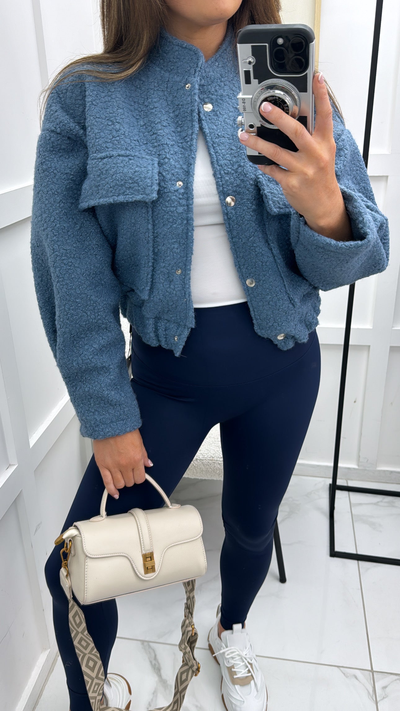 EBONIE blue teddy cropped jacket