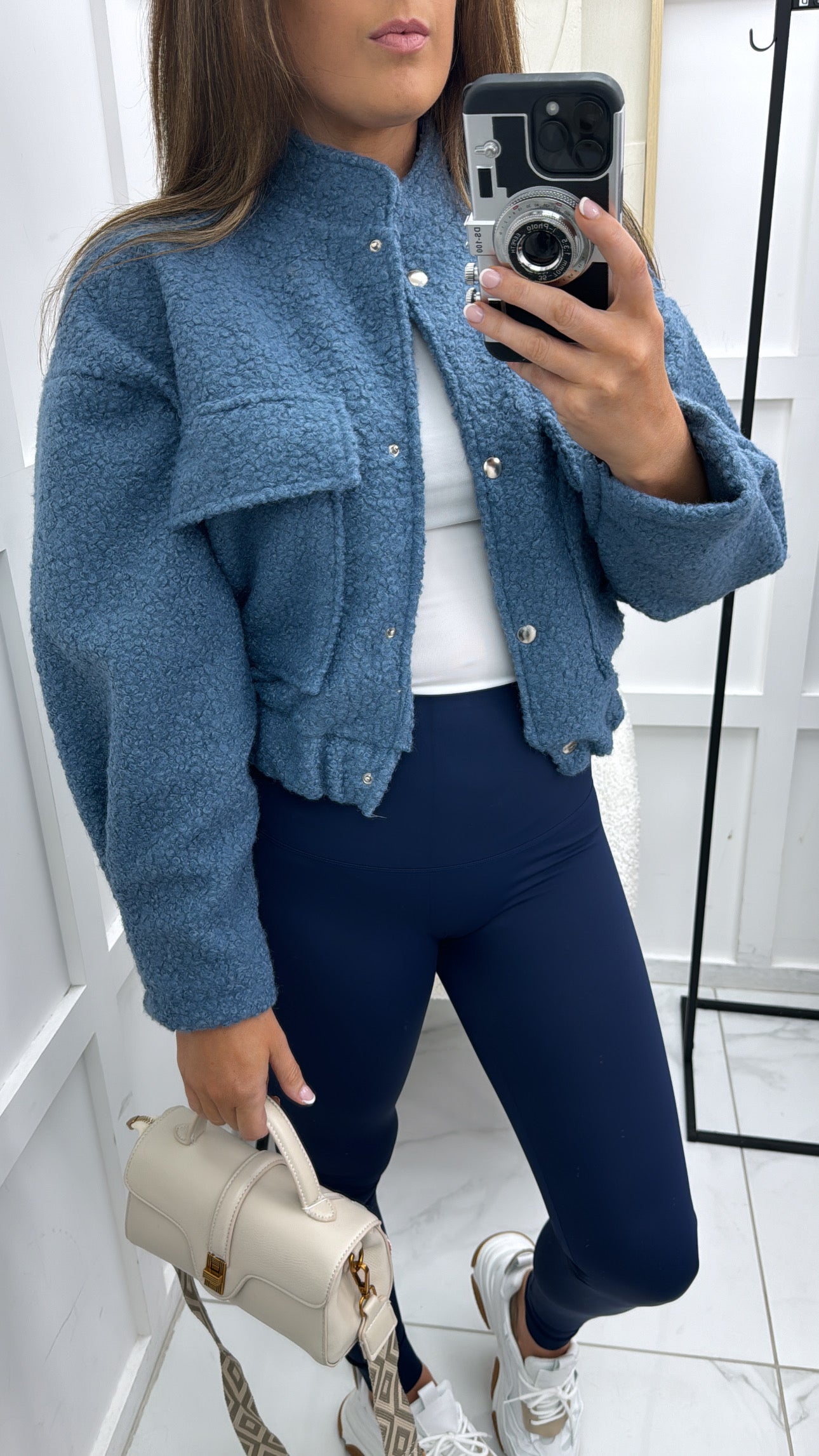 EBONIE blue teddy cropped jacket