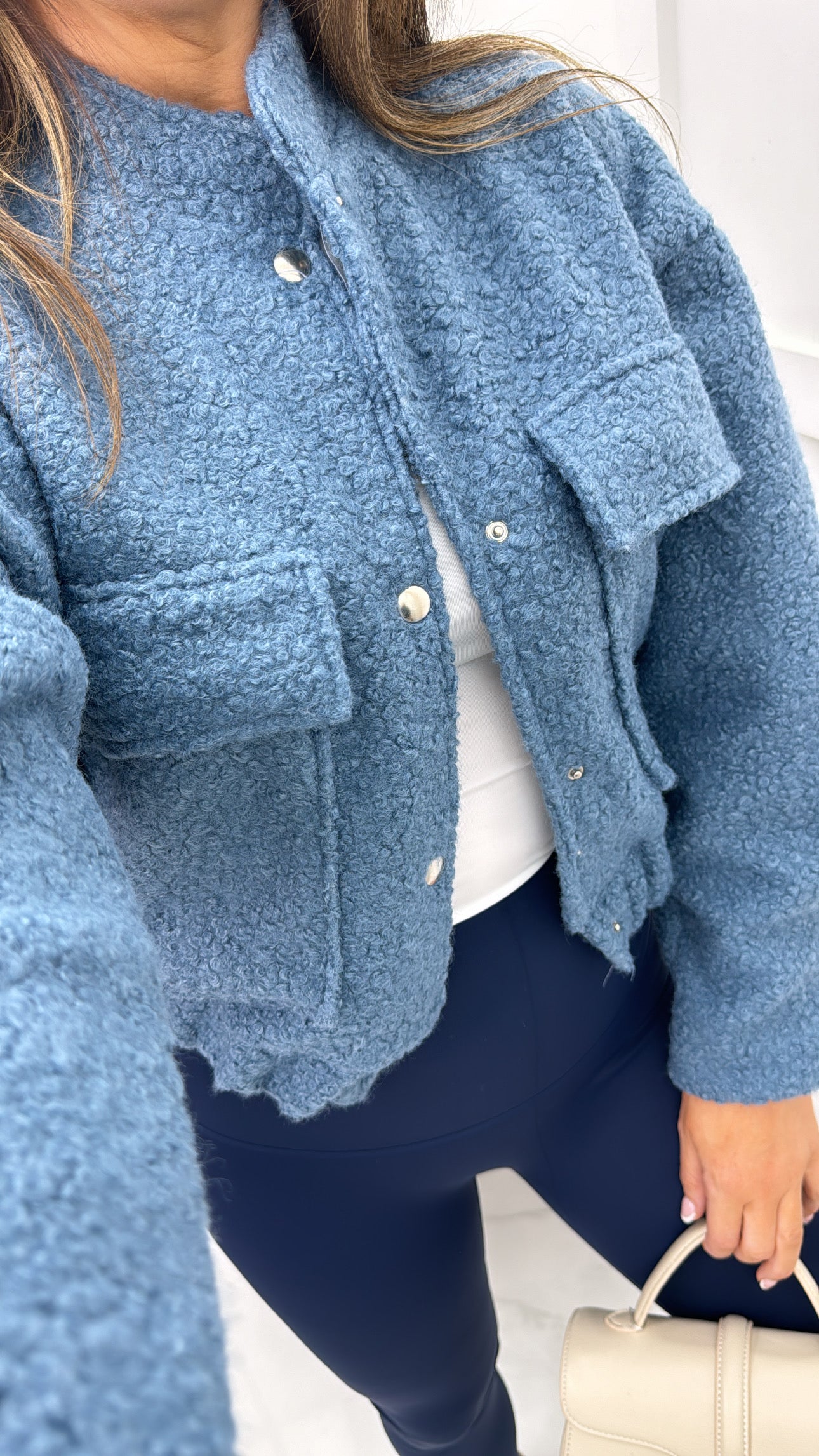 EBONIE blue teddy cropped jacket