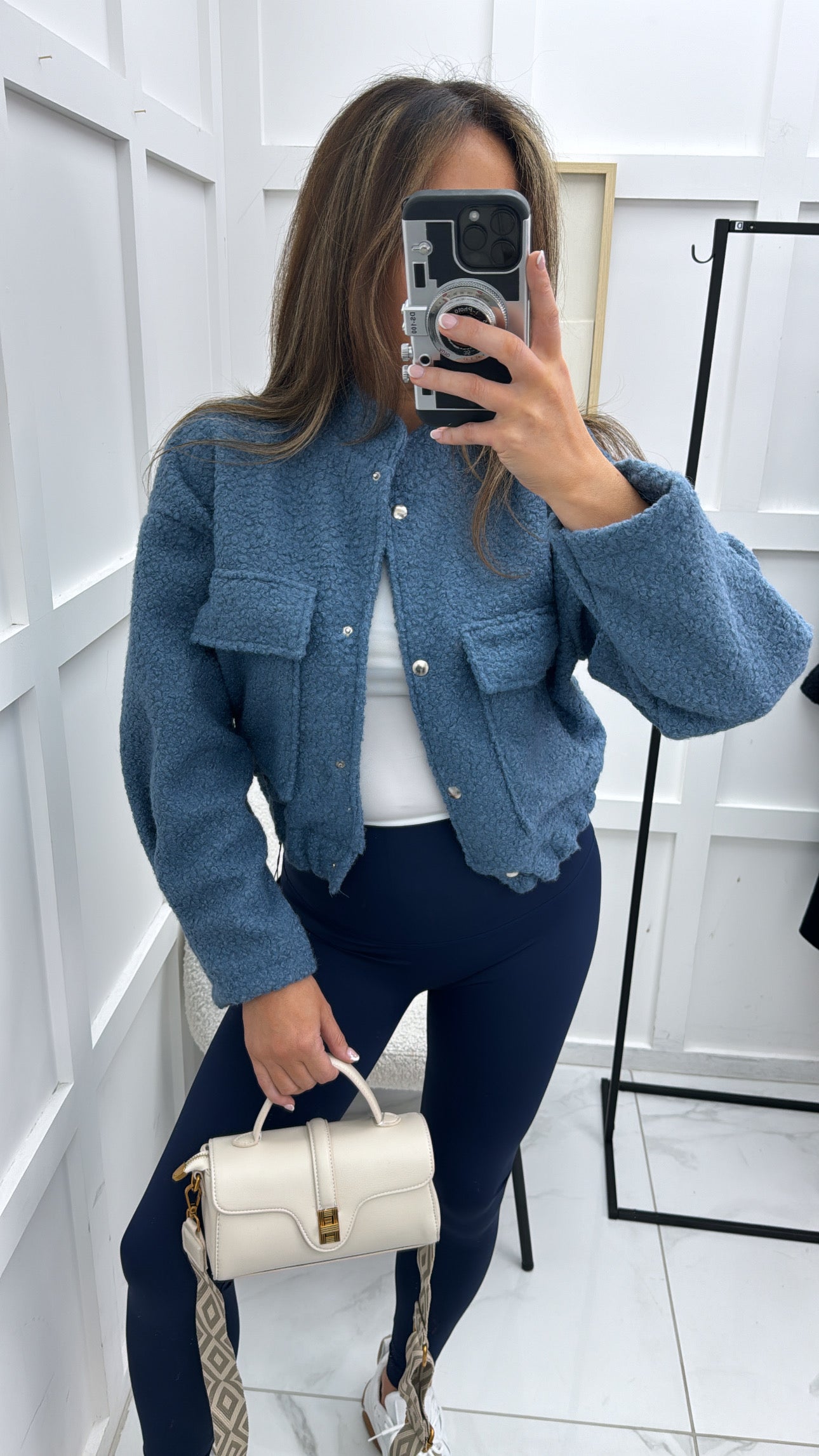 EBONIE blue teddy cropped jacket