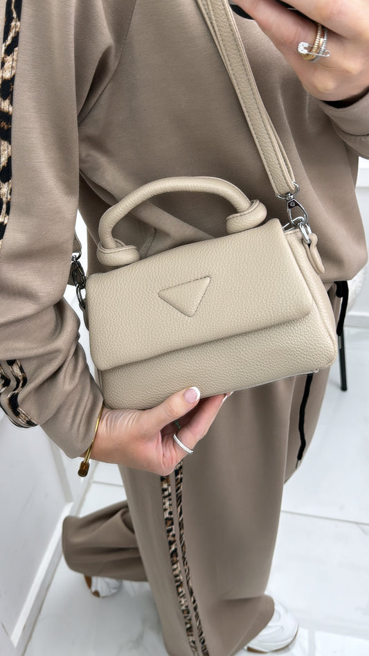 DEENA beige cross body bag with grab handle