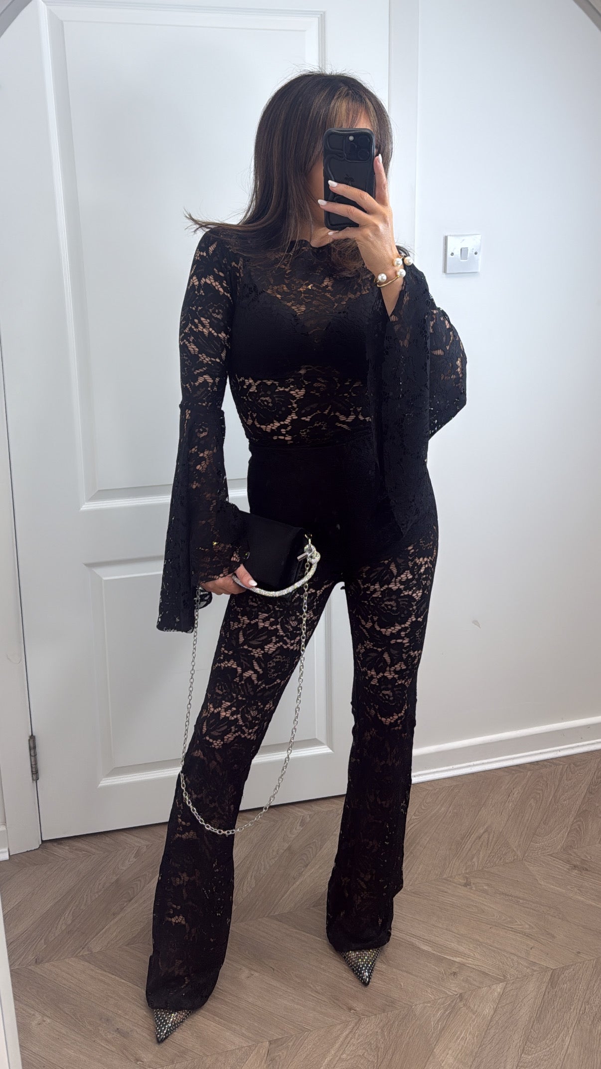 ELLE black lace top and trousers co-ord
