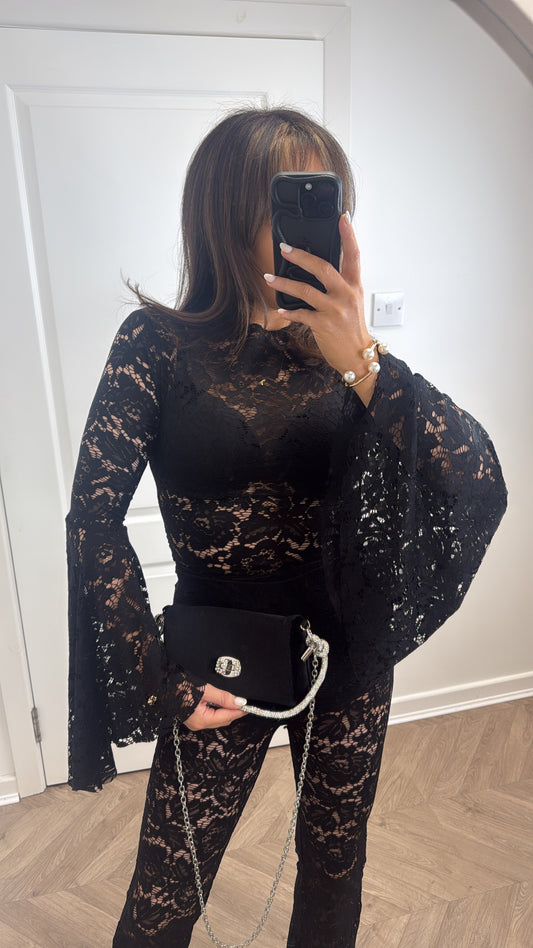 ELLE black lace top and trousers co-ord