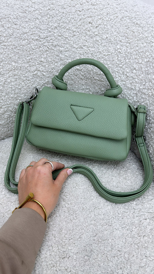 DEENA sage green cross body bag with grab handle