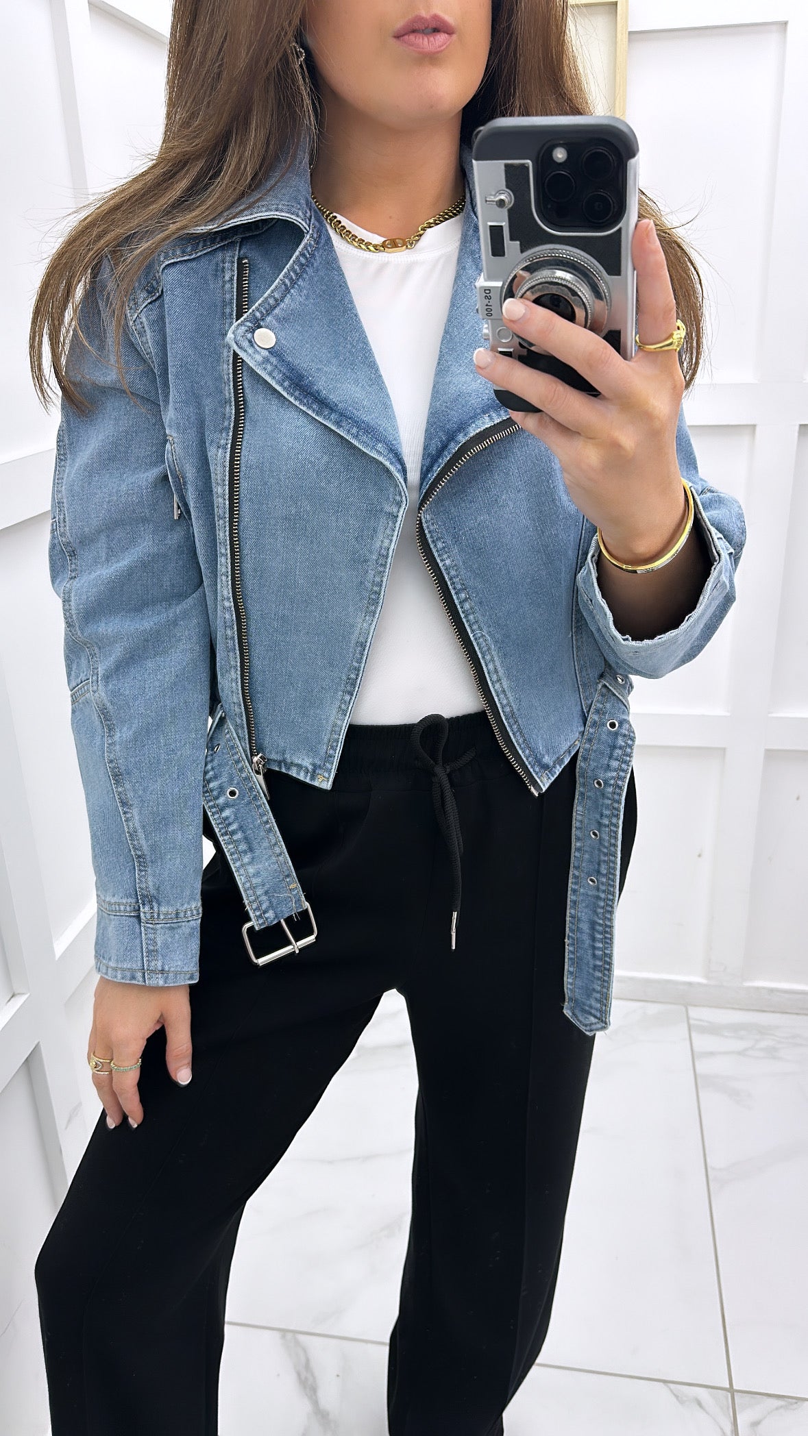 TASHA blue denim biker style jacket