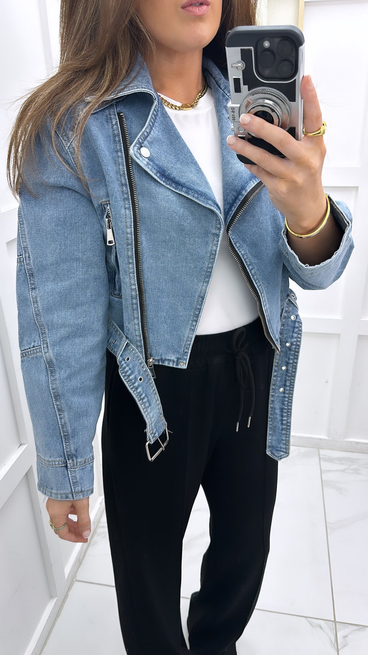 TASHA blue denim biker style jacket