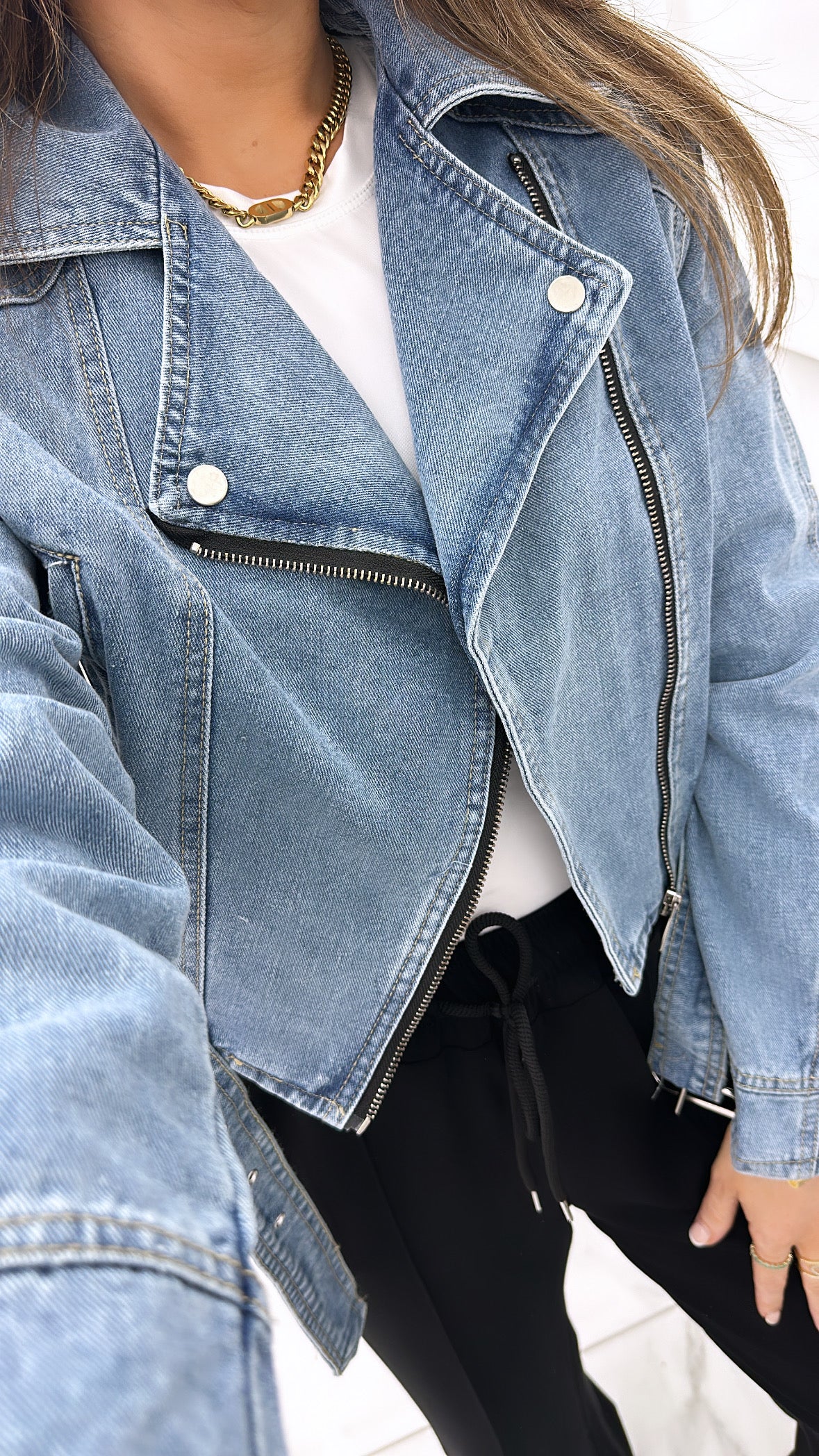 TASHA blue denim biker style jacket