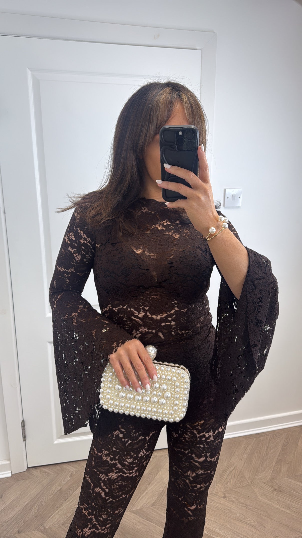 ELLE brown lace top and trousers co-ord