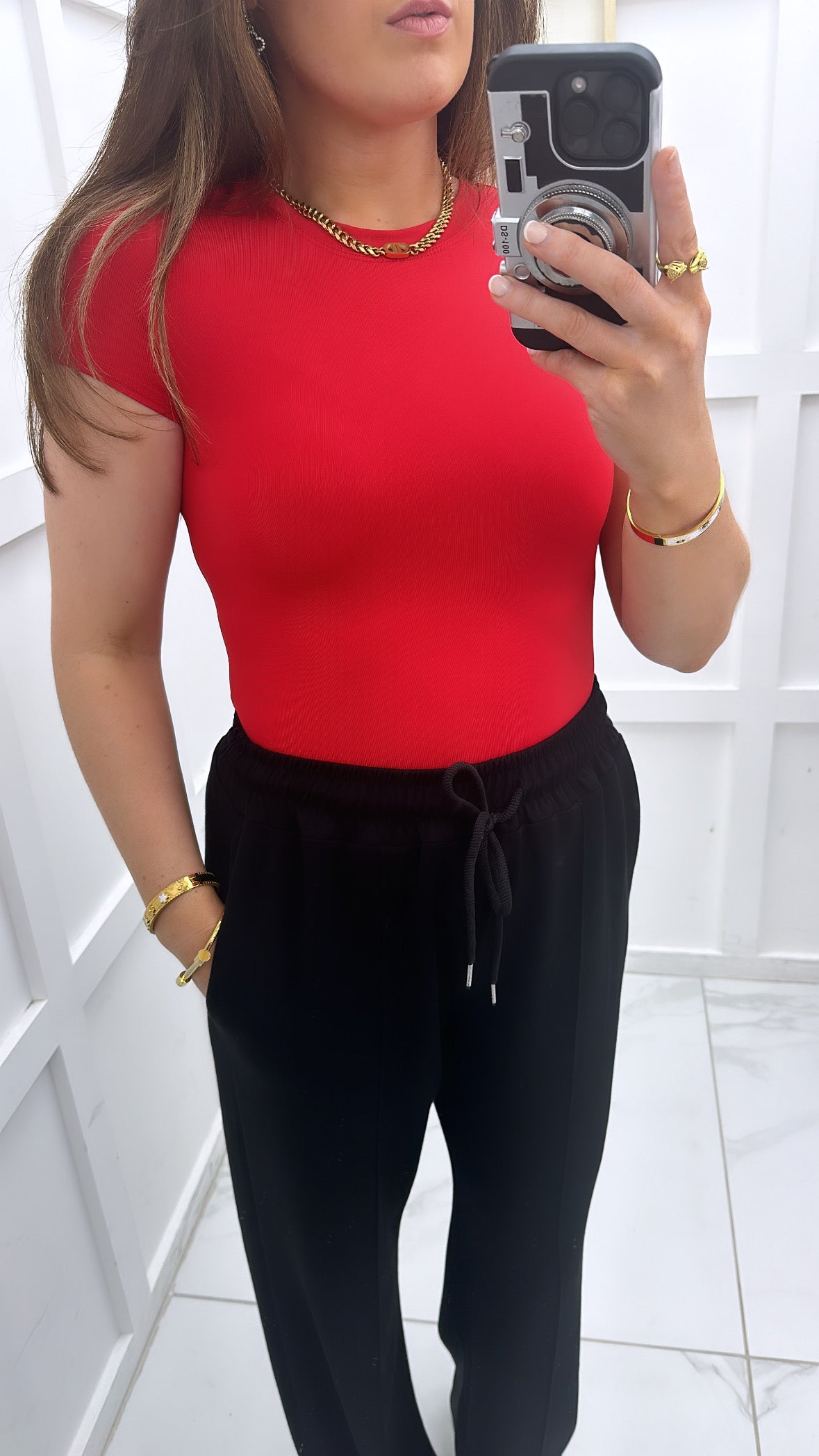 ASHLEY red slinky t-shirt bodysuit