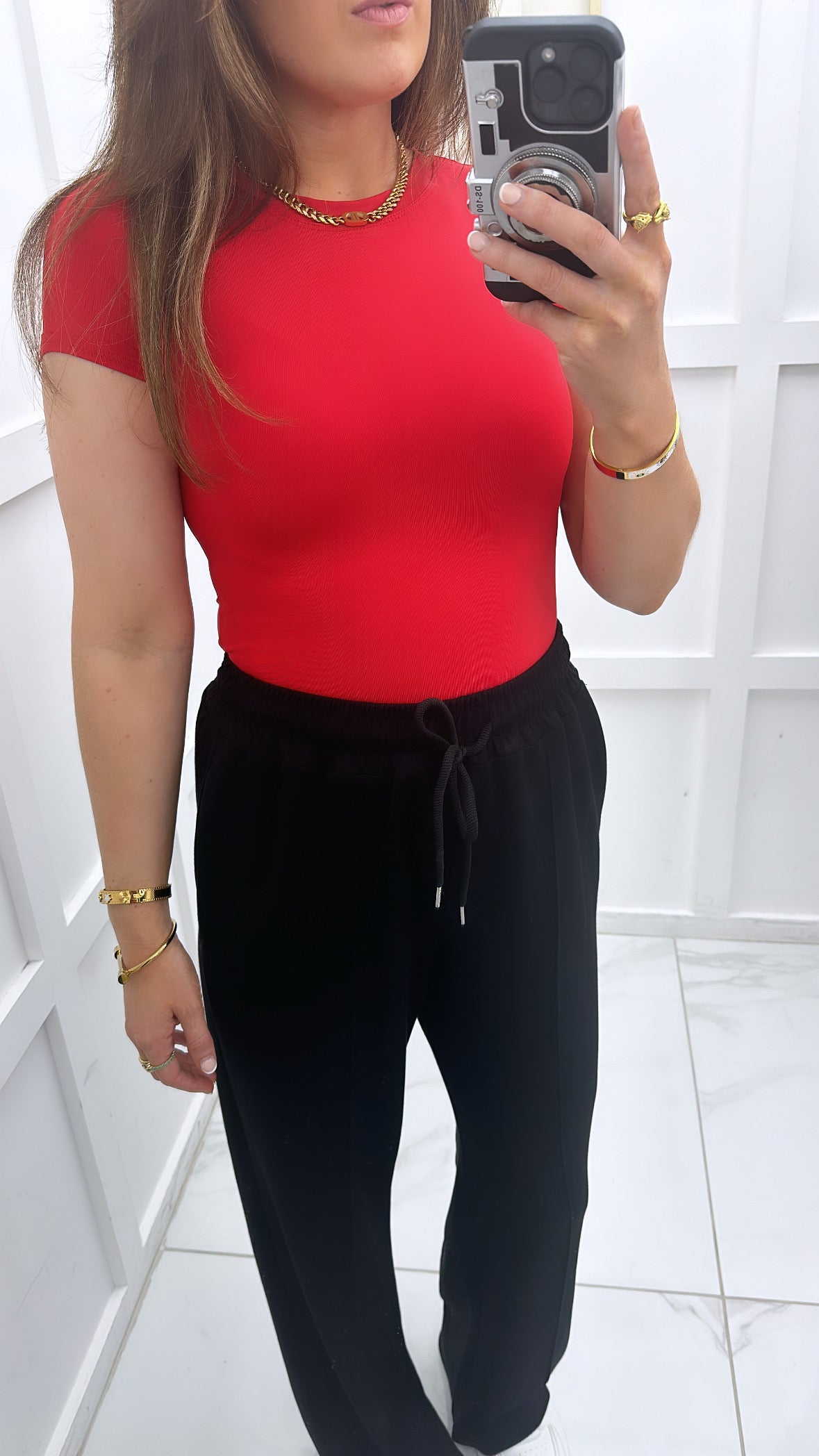 ASHLEY red slinky t-shirt bodysuit