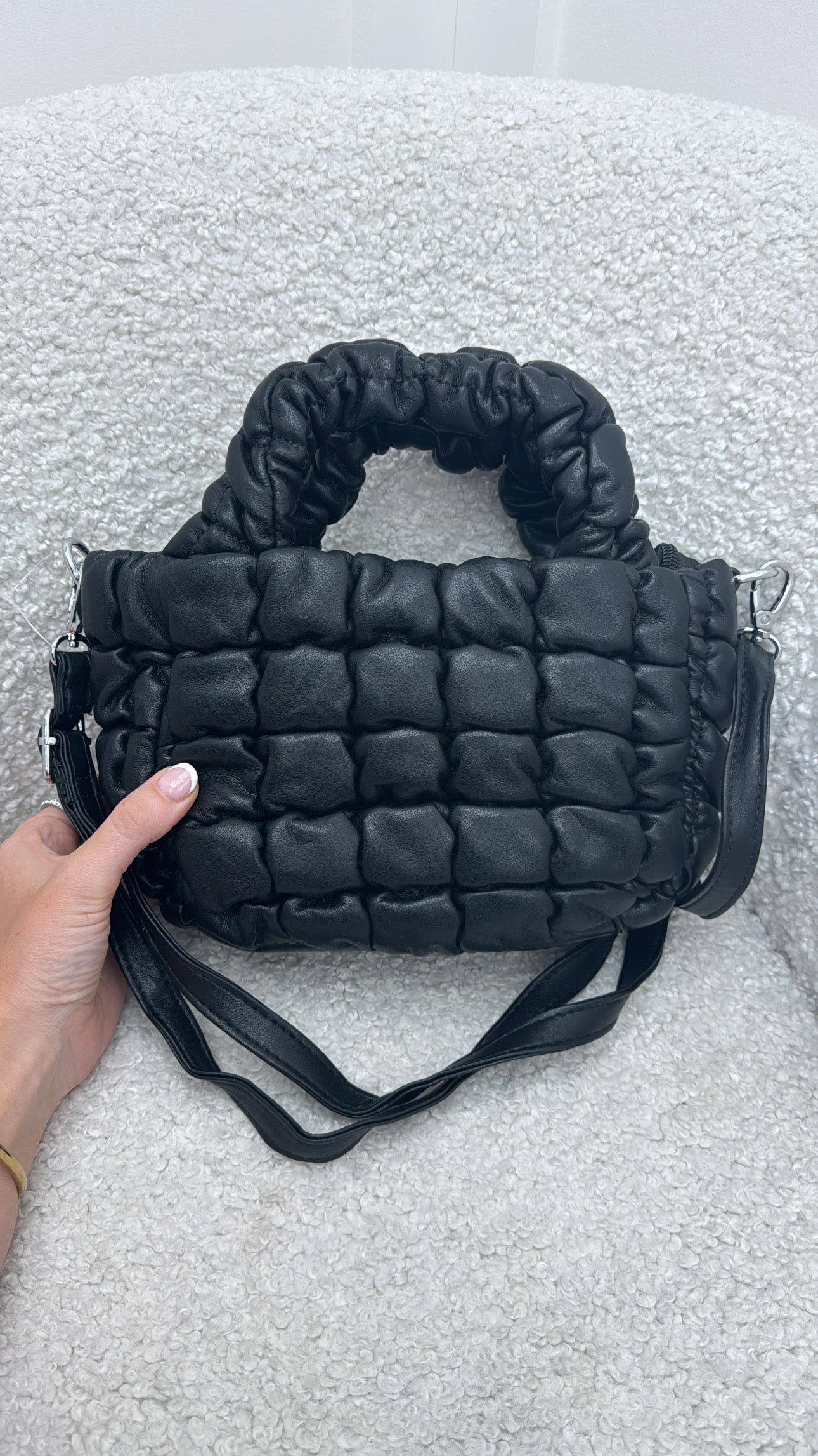 MORGAN black quilted across body bag