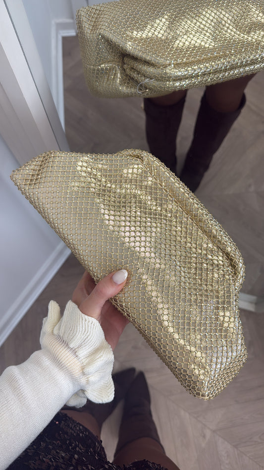 ELSA gold diamante envelope clutch bag