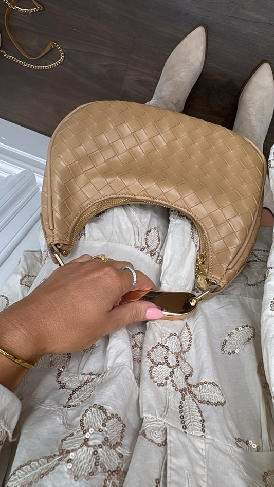 KEISHA beige woven grab bag