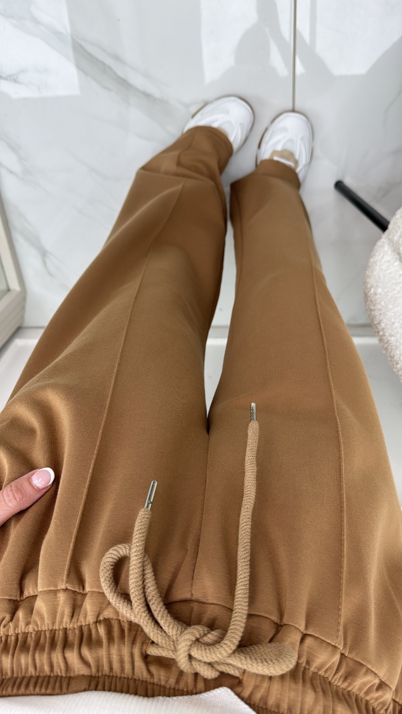 KYLIE camel super soft jogger with exposed seam detail