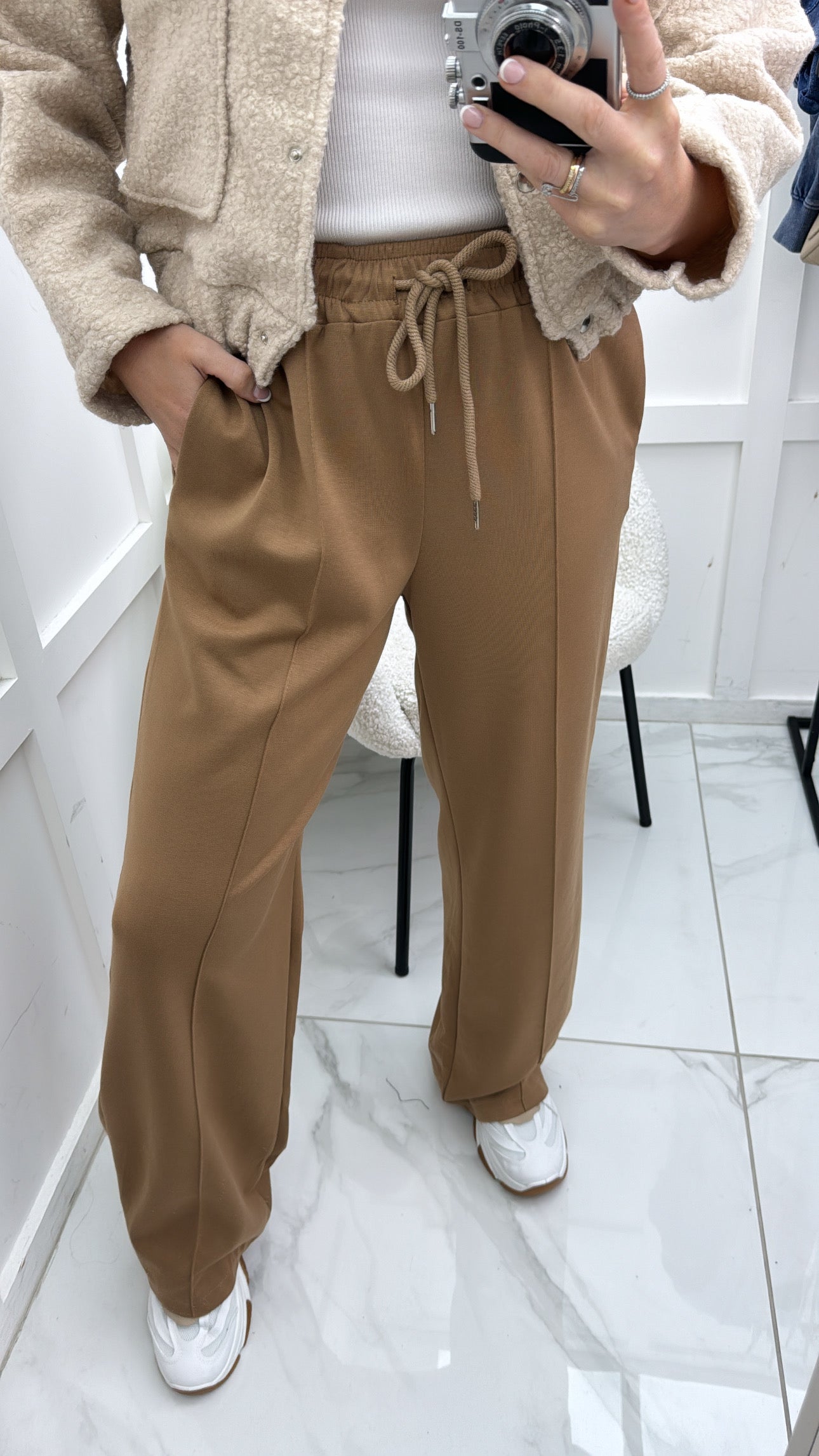 KYLIE camel super soft jogger with exposed seam detail