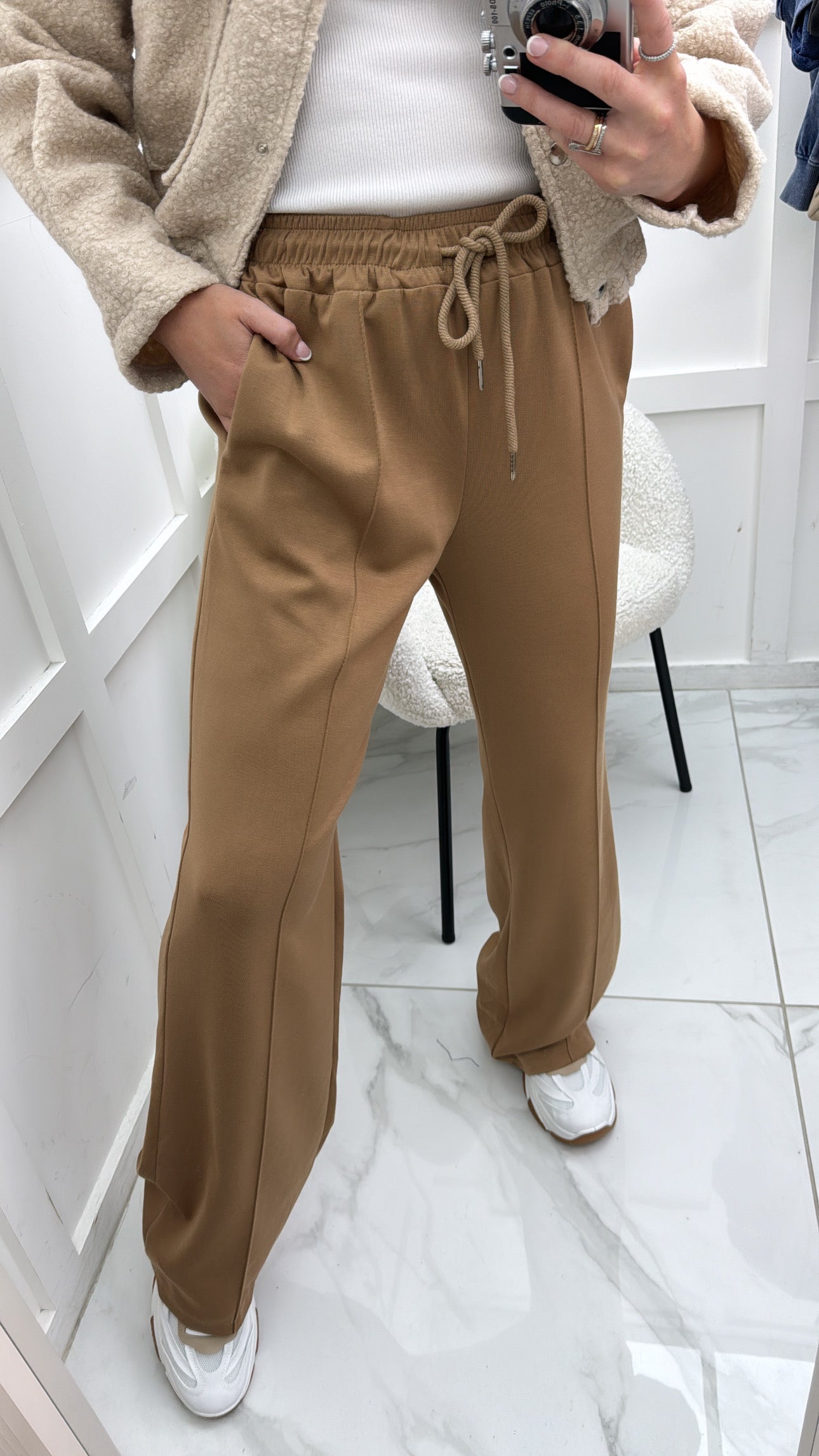 KYLIE camel super soft jogger with exposed seam detail